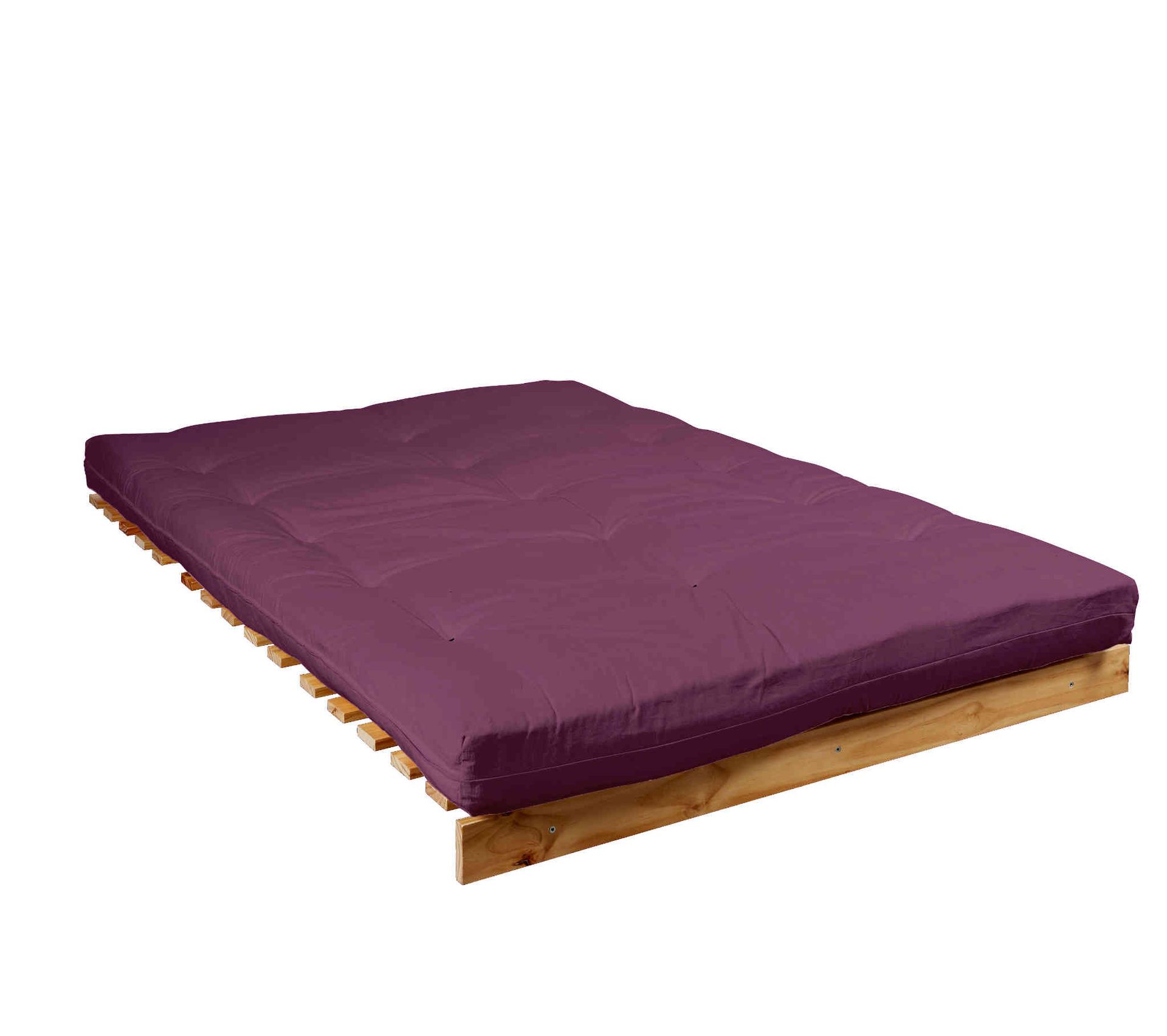 Pack Matelas Futon Aubergine Coton Structure En Bois Naturel 90x200