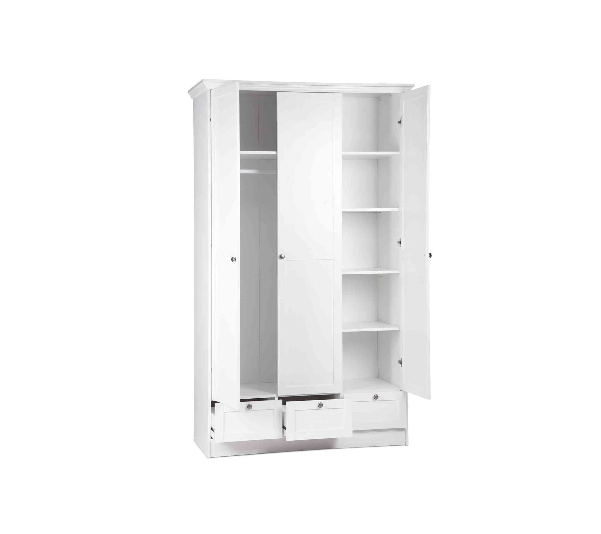 Armoire 3 Portes 3 Tiroirs En Bois Coloris Blanc Ar7012 Armoire BUT