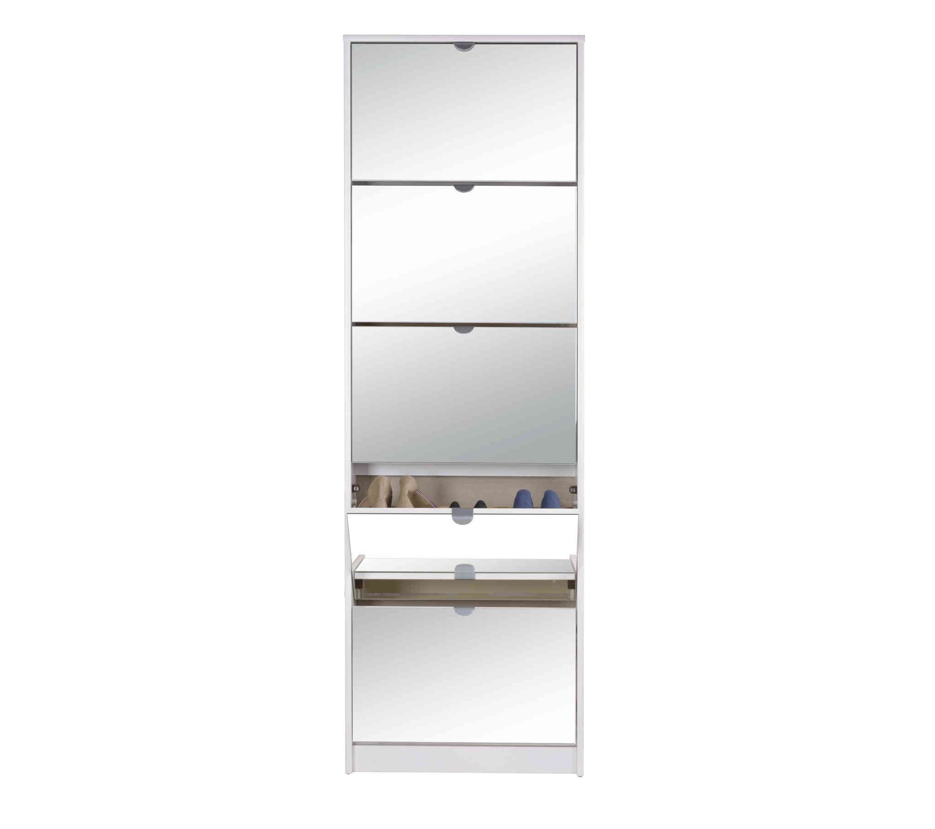 Meuble À Chaussures Miroir 5 Tiroirs En Bois Coloris Blanc Mc7040