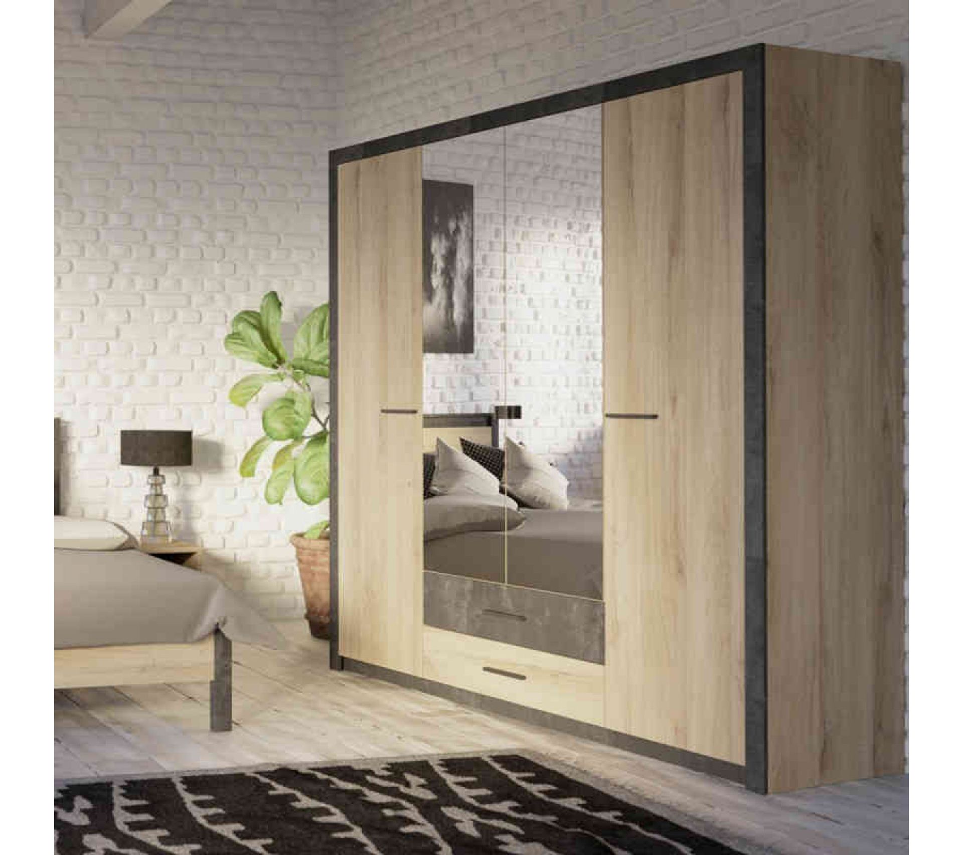 Armoire 4 Portes 2 Tiroirs Bois Naturel Armoire BUT