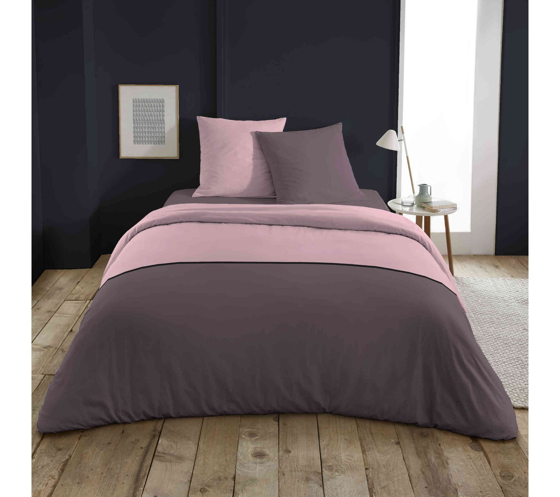 Parure De Lit Bicolore Gris/rose 140x200 - Housse de couette - Parure