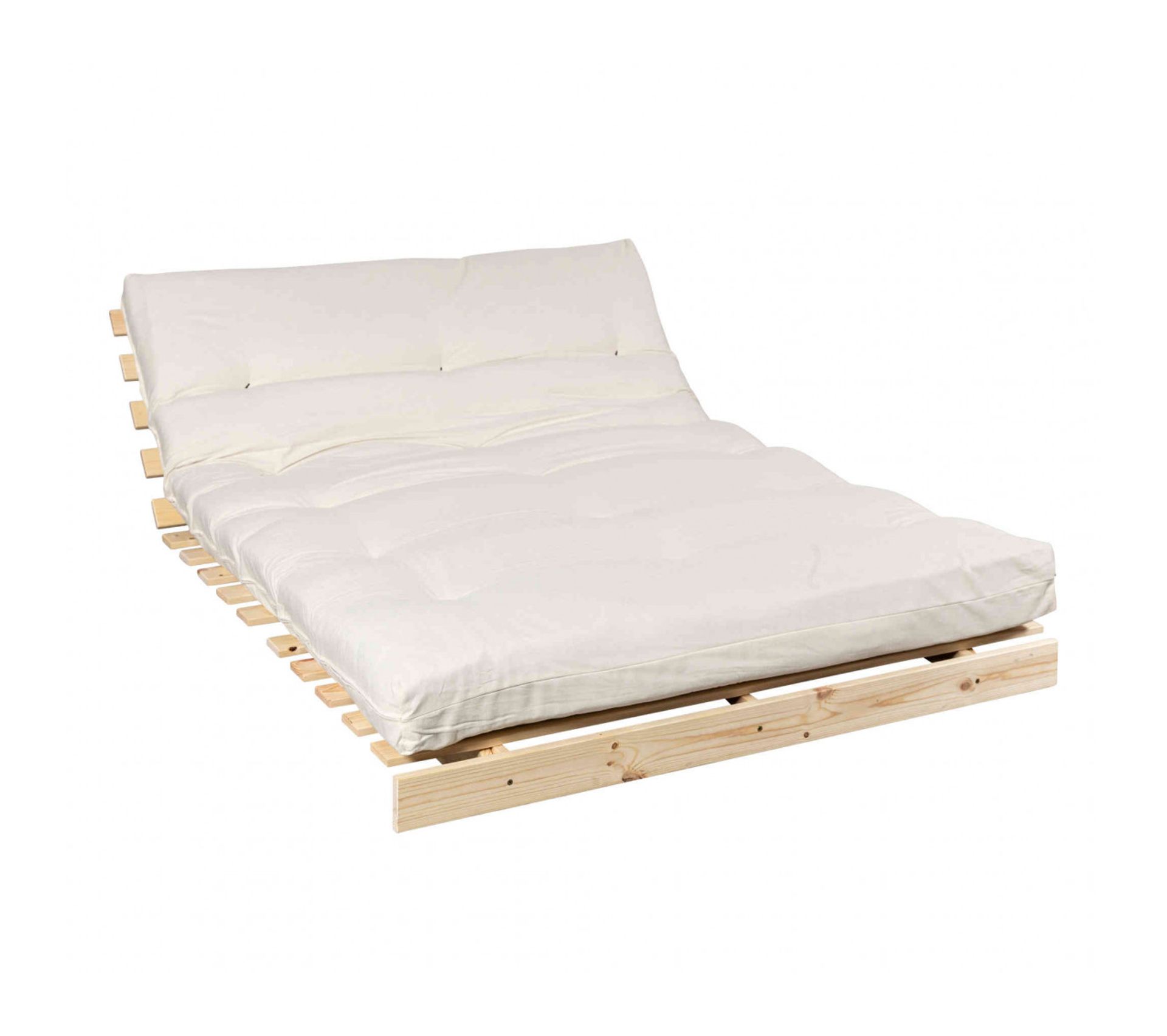 Pack Futon Matelas Latex Écru Structure En Bois Naturel 160x200
