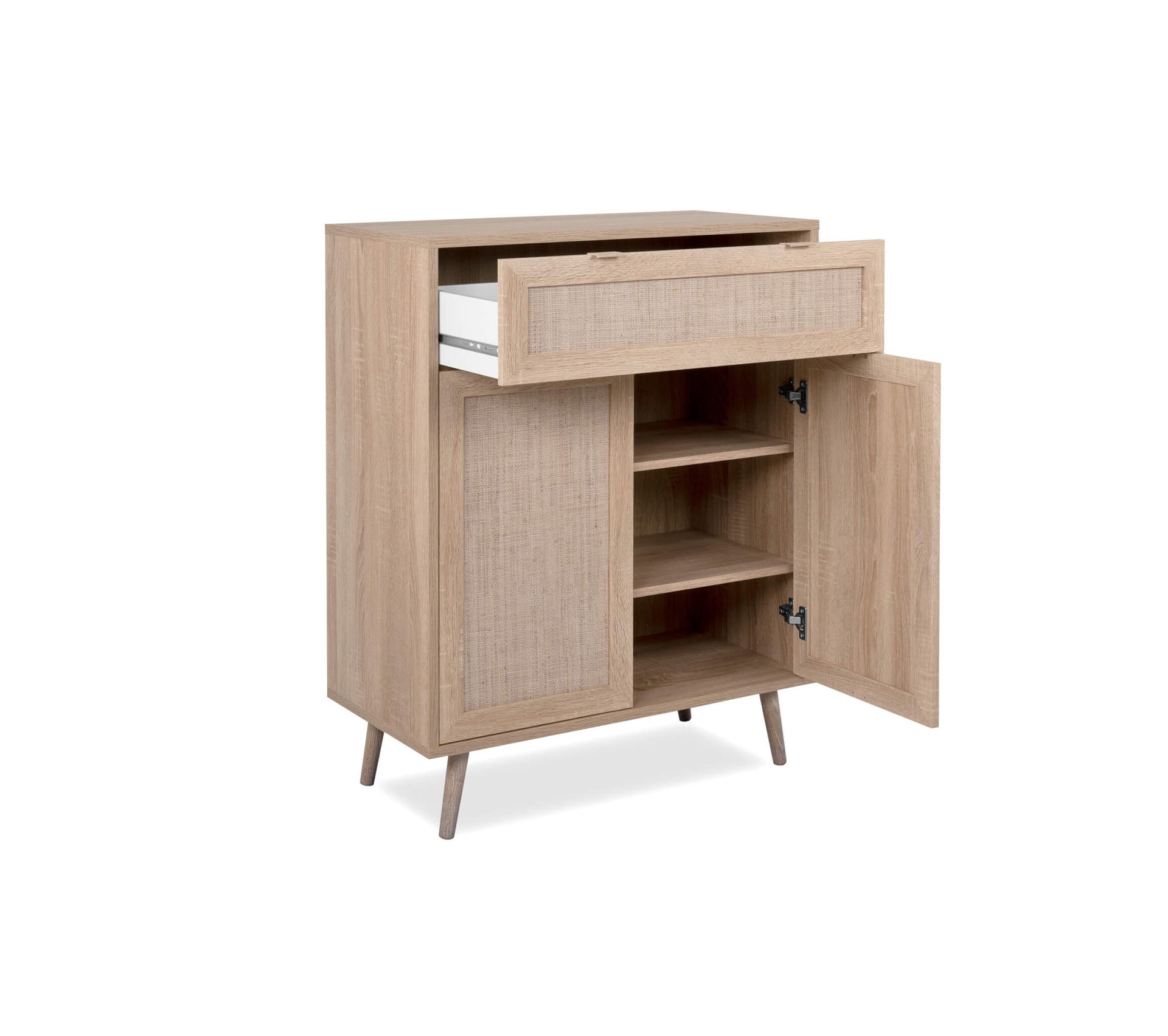 Meuble À Chaussures 2 Portes Et 1 Tiroir En Bois Effet Cannage Mc7085