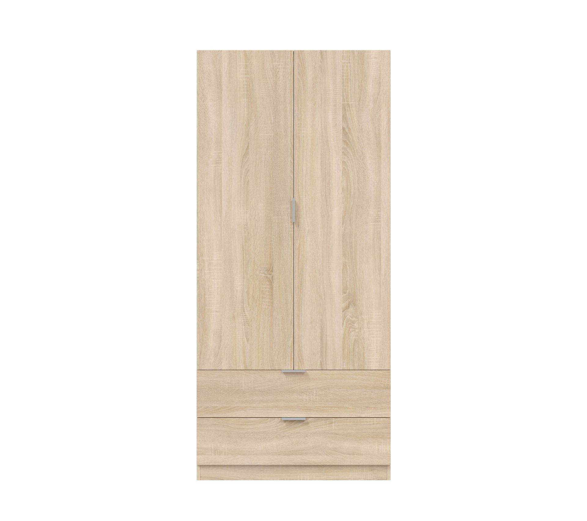 Armoire Penderie 2 Portes 2 Tiroirs En Bois Imitation Chêne Ar17067