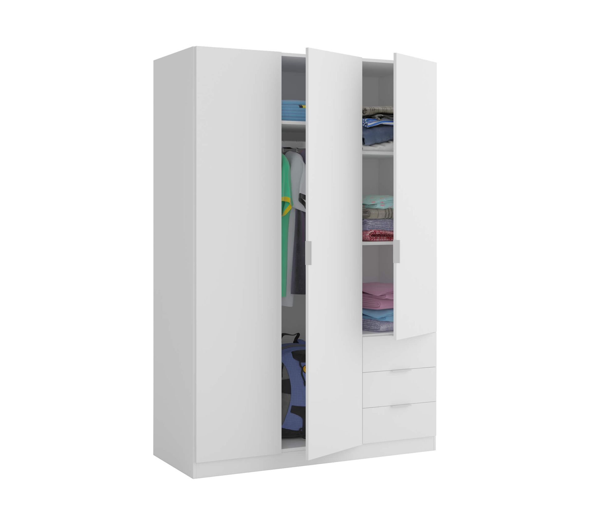 Armoire Penderie 3 Portes 3 Tiroirs En Bois Blanc Ar17069 Armoire BUT