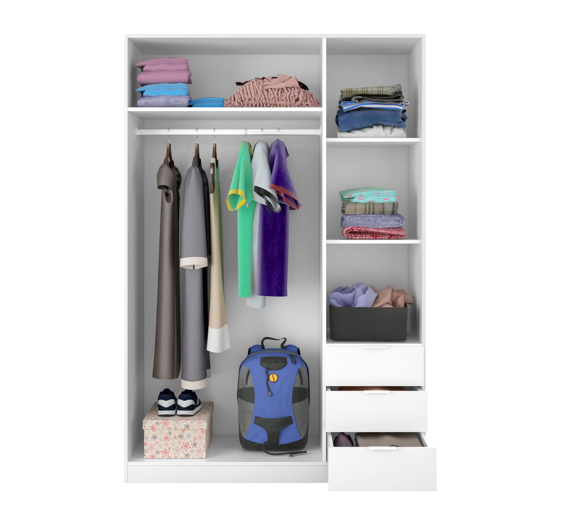 Armoire Penderie 3 Portes 3 Tiroirs En Bois Blanc Ar17069 Armoire BUT