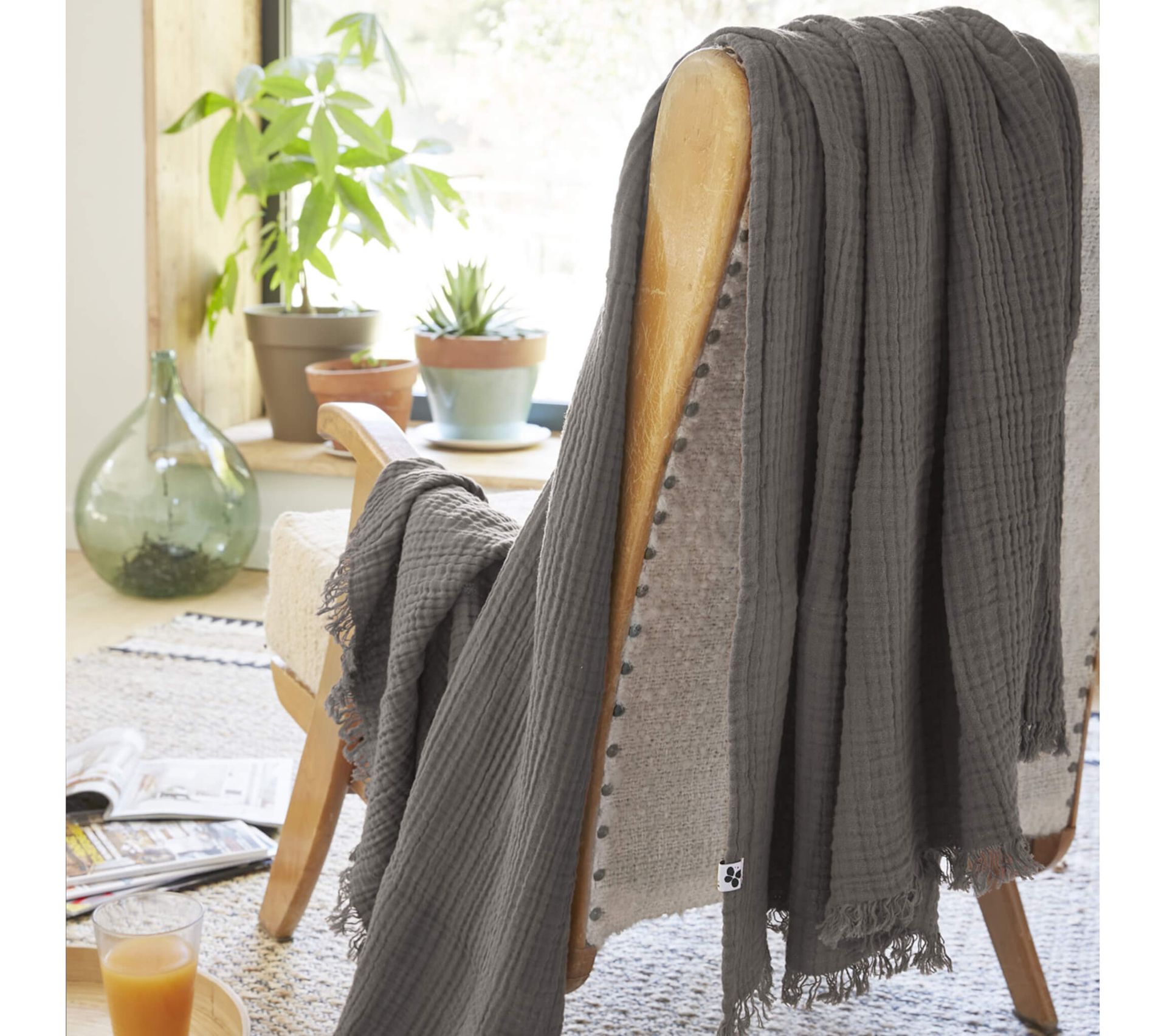 Plaid En Gaze De Coton Vert D’eau 130x160 Cm – Tout Doux, Fabrication Inde