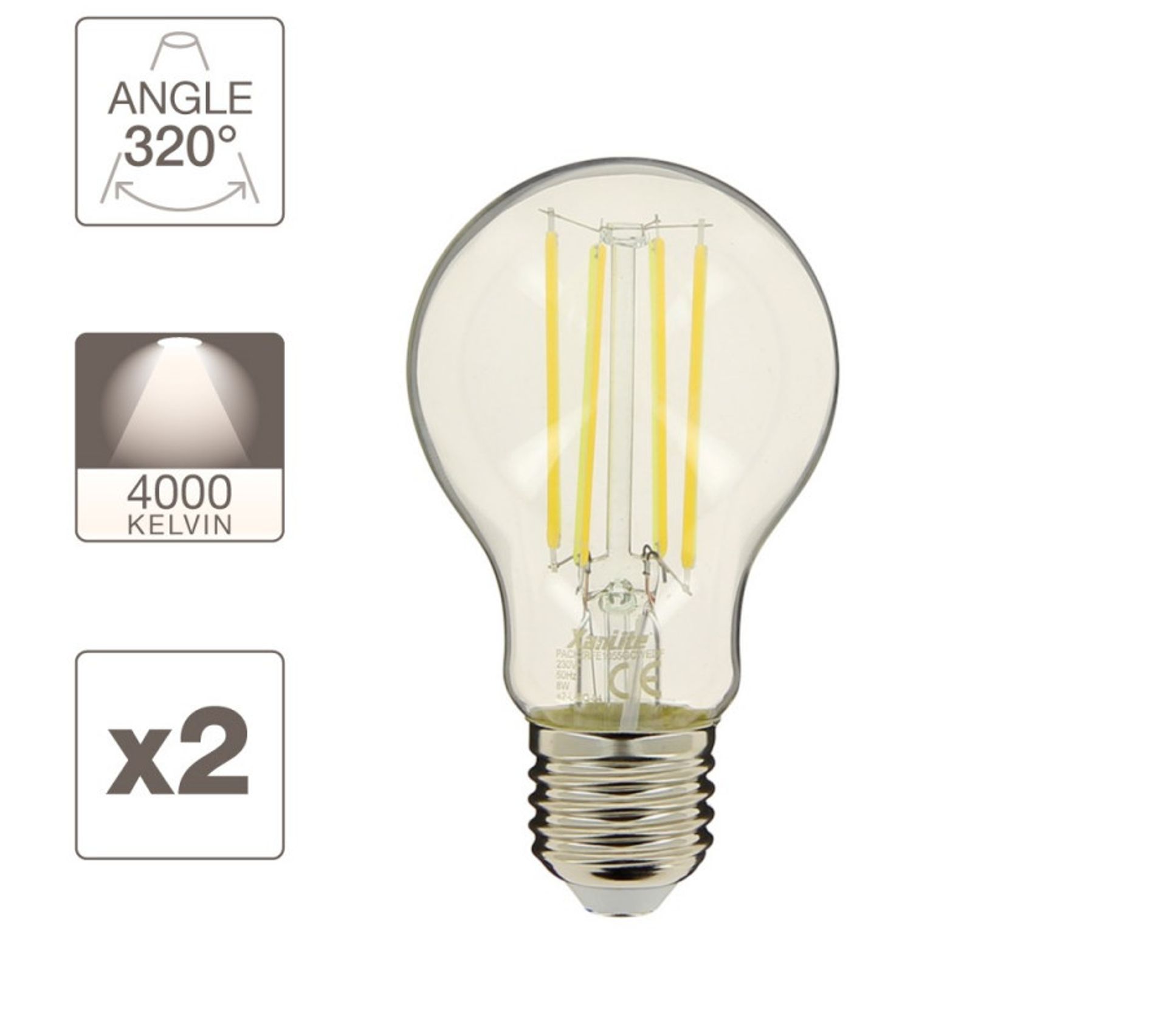 Lot X2 Ampoules À Filament LED Edf, Standard, Culot E27, Conso 8w Eq