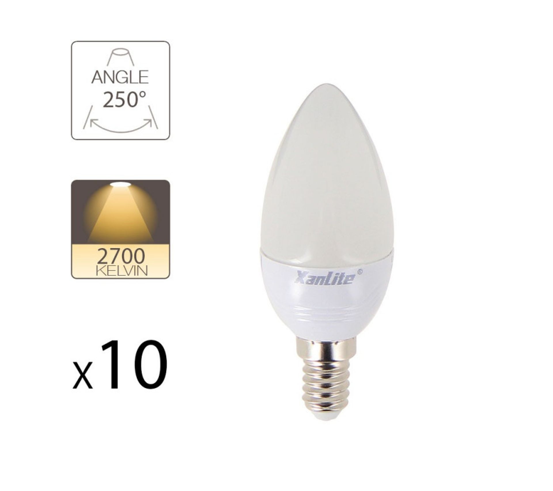 Lot De 10 Ampoules LED Flamme, Culot E14, 5,3w Cons. (40w Eq.), Lumière Blanc Chaud