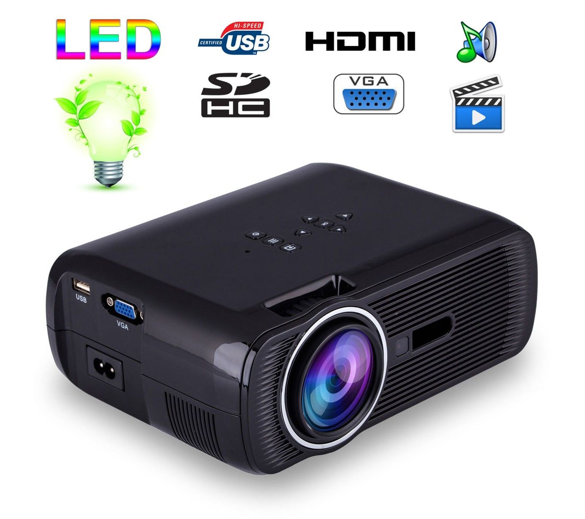 Mini Vidéoprojecteur Portable LED 1000 Lumens Hd Lecteur Carte Sd Port