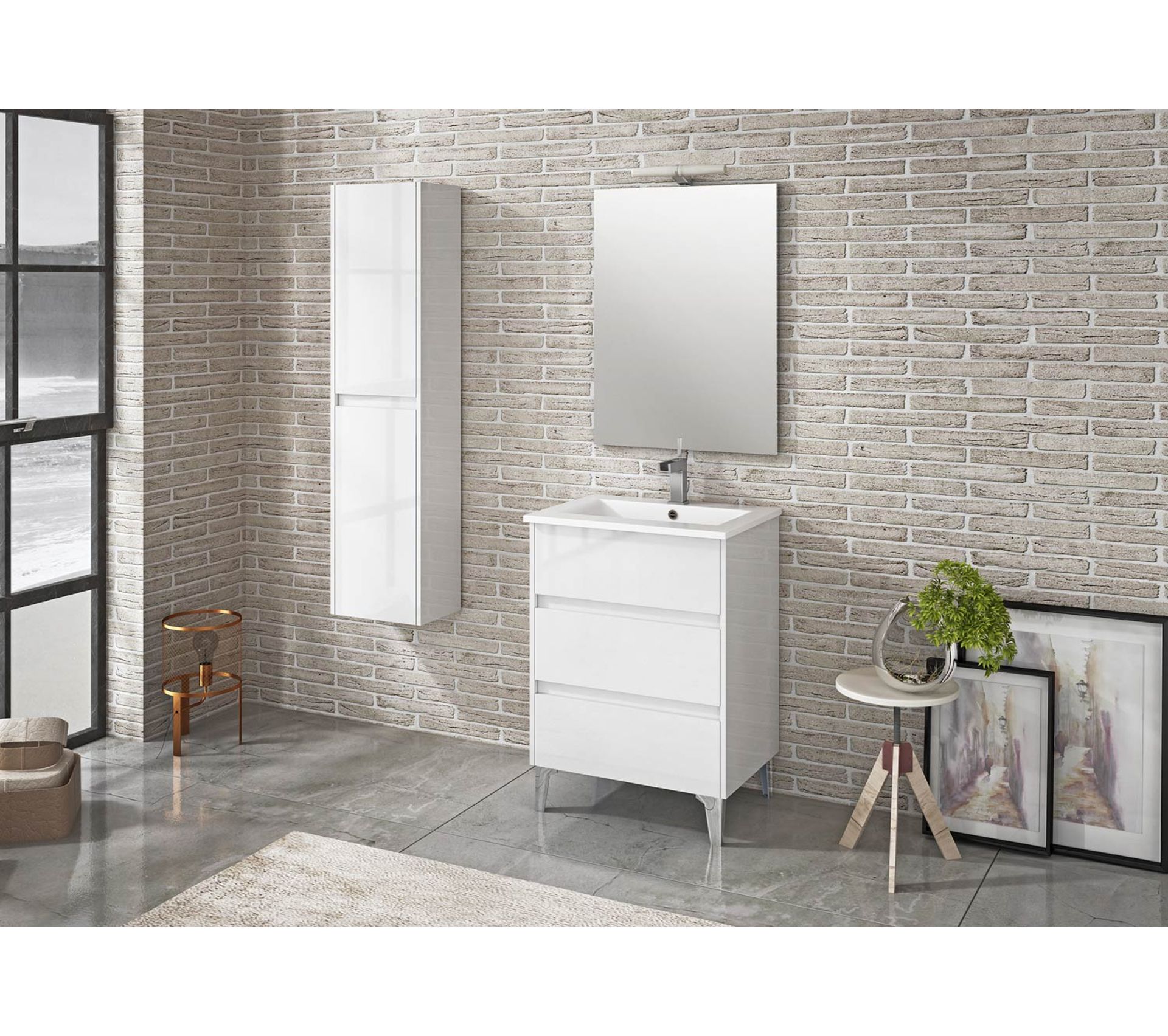 Ensemble De Salle De Bain Tenerife 60 cm Blanc Brillant Meuble vasque BUT