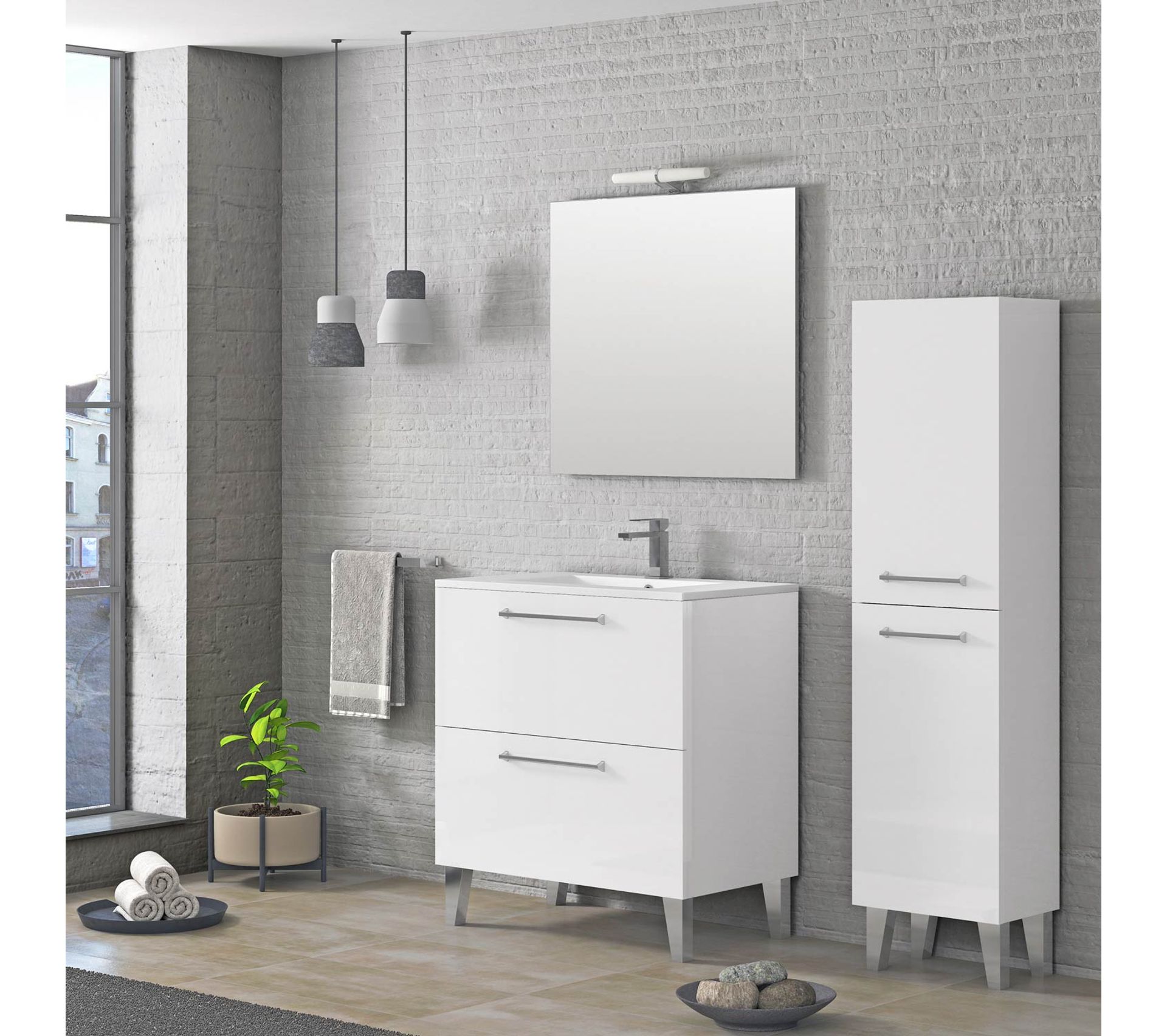 Ensemble De Salle De Bain Deko 80 Cm Blanc Brillant Meuble sous