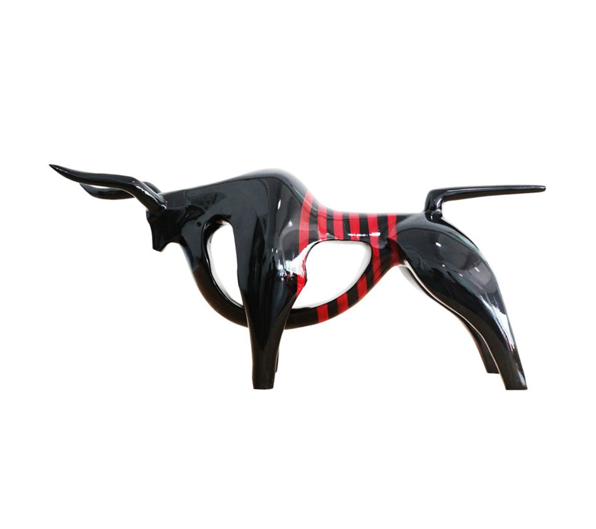 Sculpture Taureau Noir Et Rouge En Resine El Toro Statue Objet A Poser But
