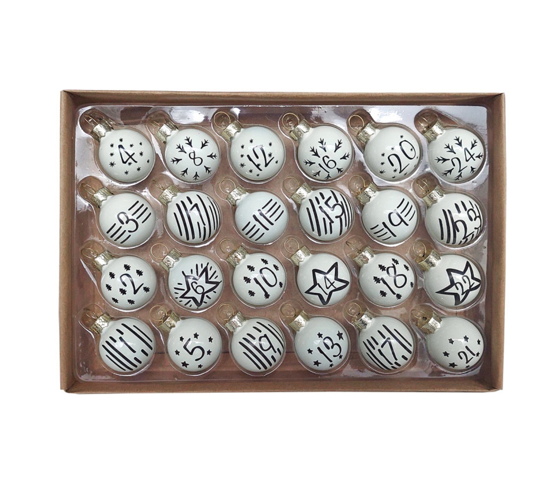 Coffret 24 Mini Boules De Noël Numérotées En Verre Blanc - Neve 6007 