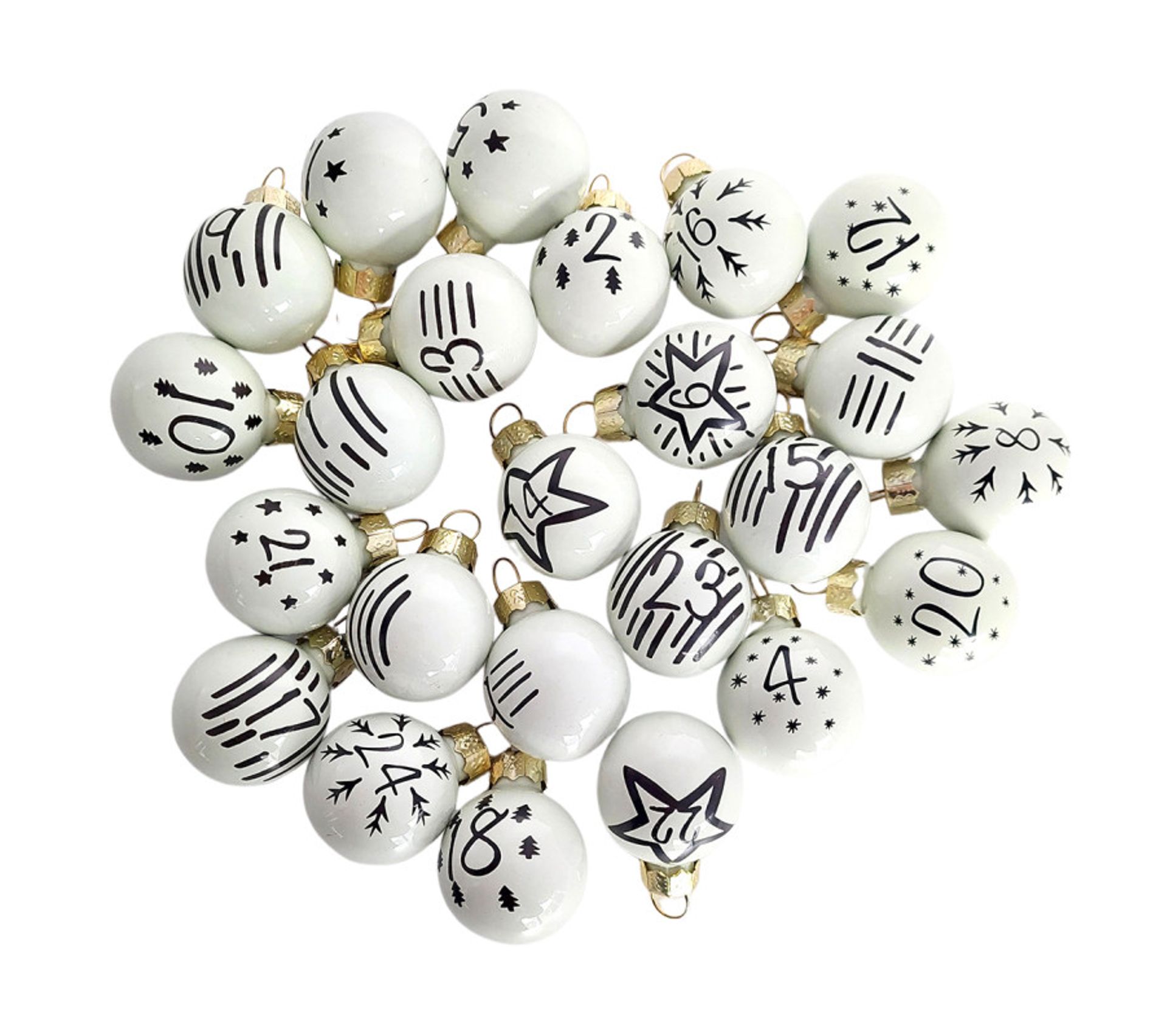 Coffret 24 Mini Boules De Noël Numérotées En Verre Blanc - Neve 6007 