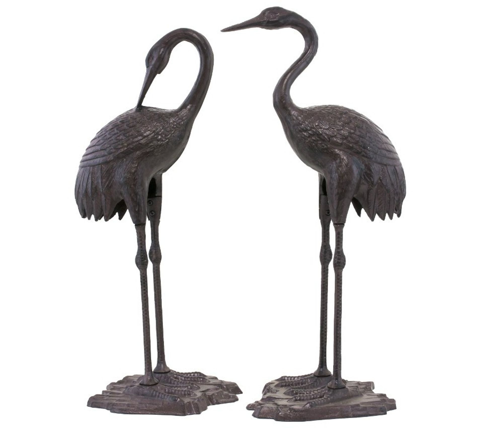 Sculpture Statue Héron Couple Hérons Oiseaux En Fonte De Jardin 75 Cm