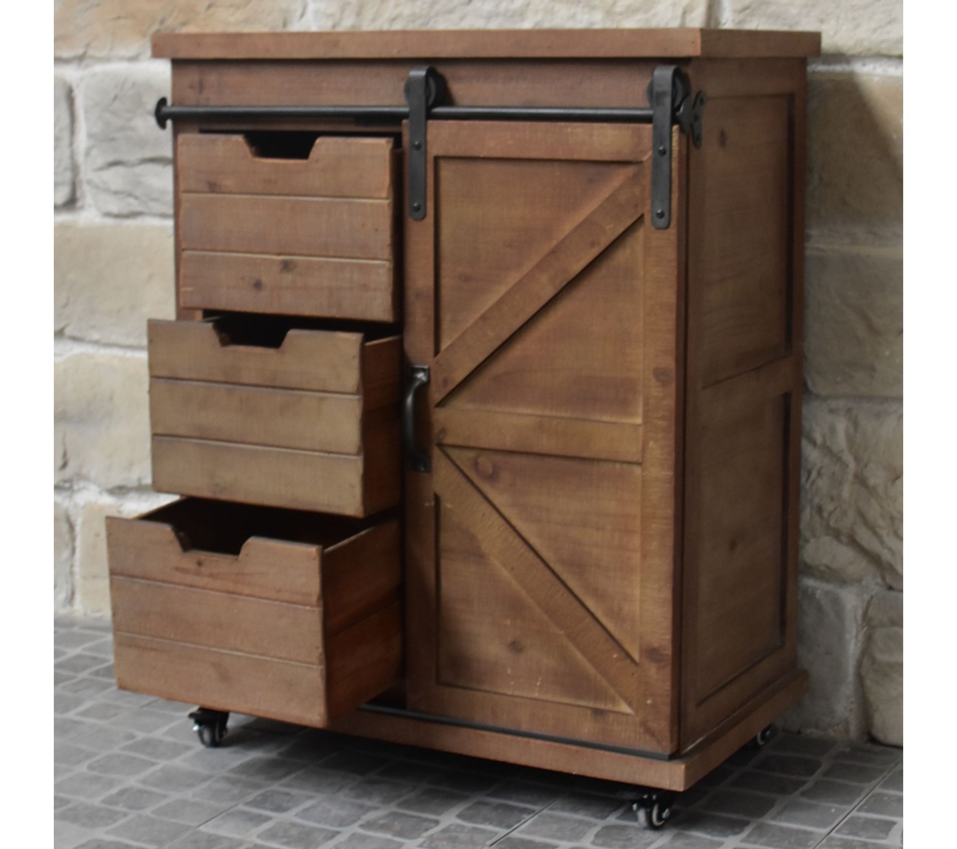 Meuble Bahut Buffet Commode Industriel Campagne À Roulettes 84 Cm