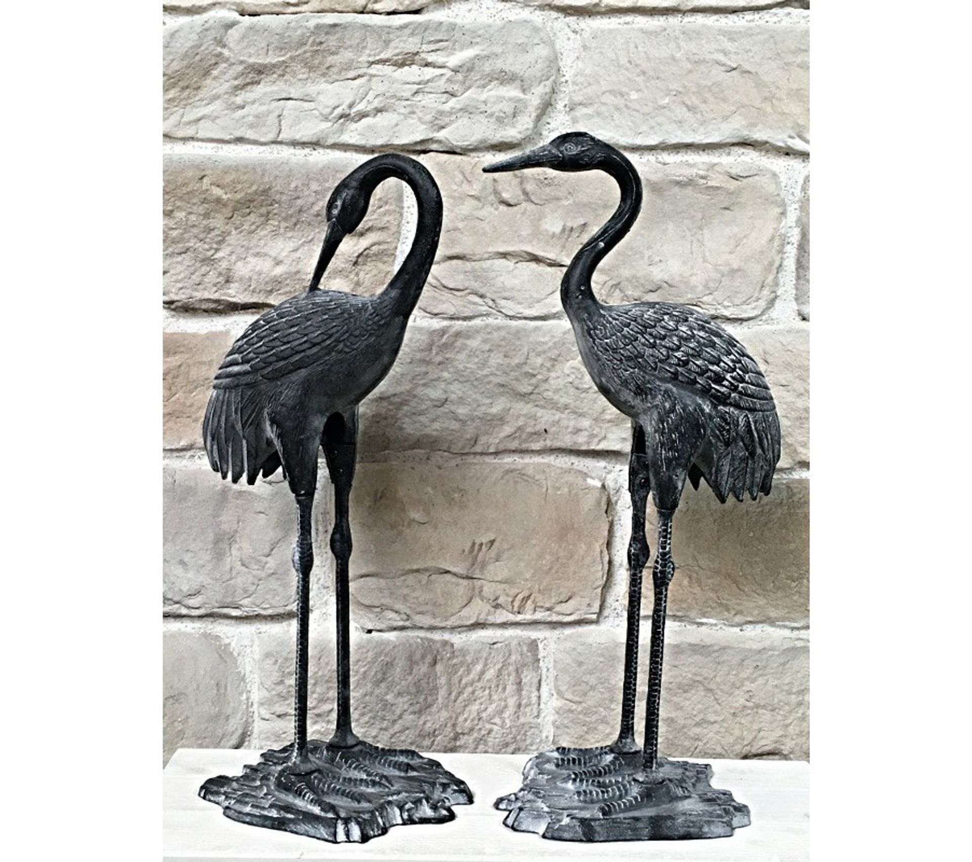 Statue Sculpture De Héron Oiseau En Fonte Gris De Jardin 73 Cm Objet