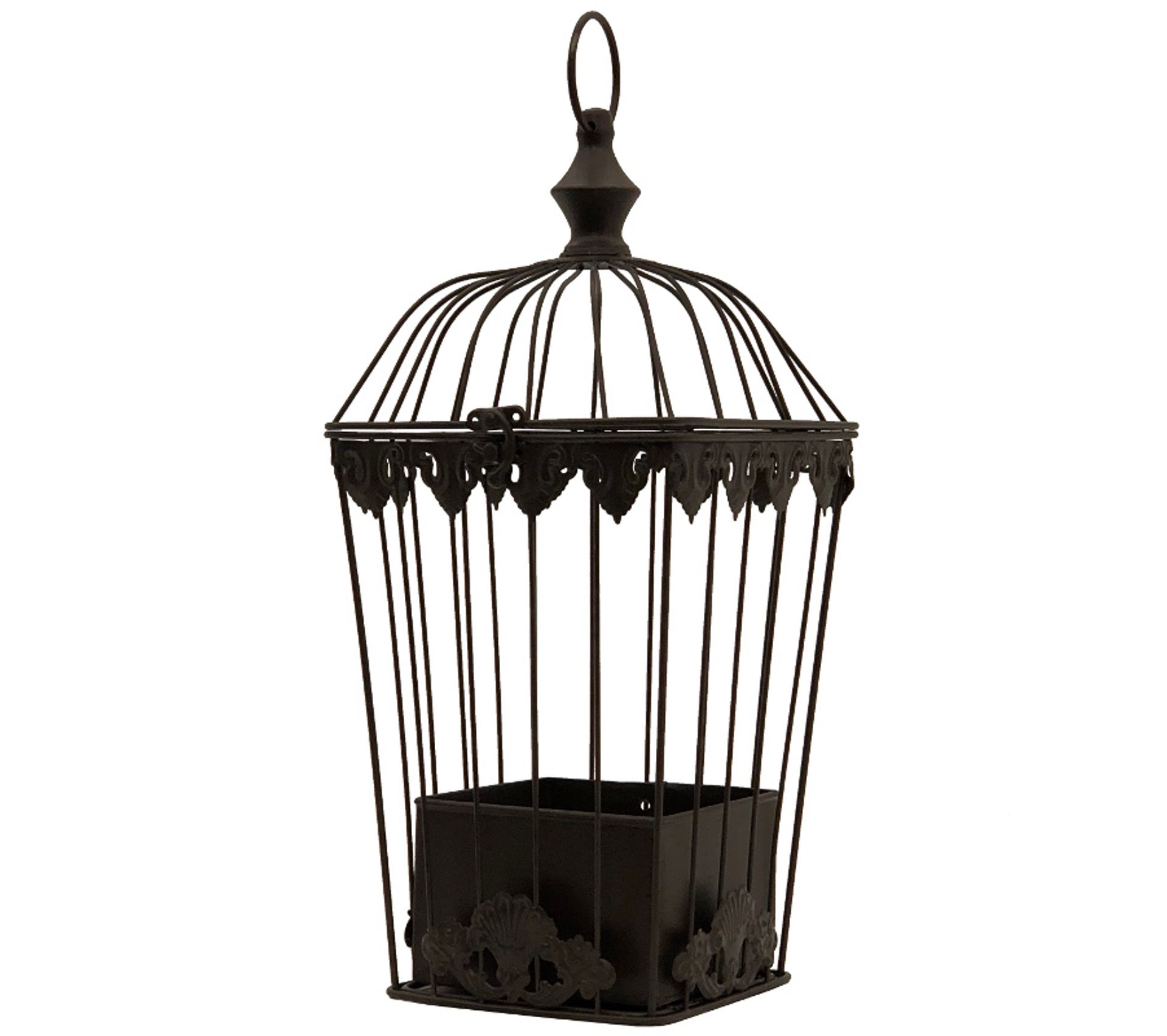 Cage Déco à Oiseaux Porte Plante En Fer Marron 45 Cm X 18 Cm