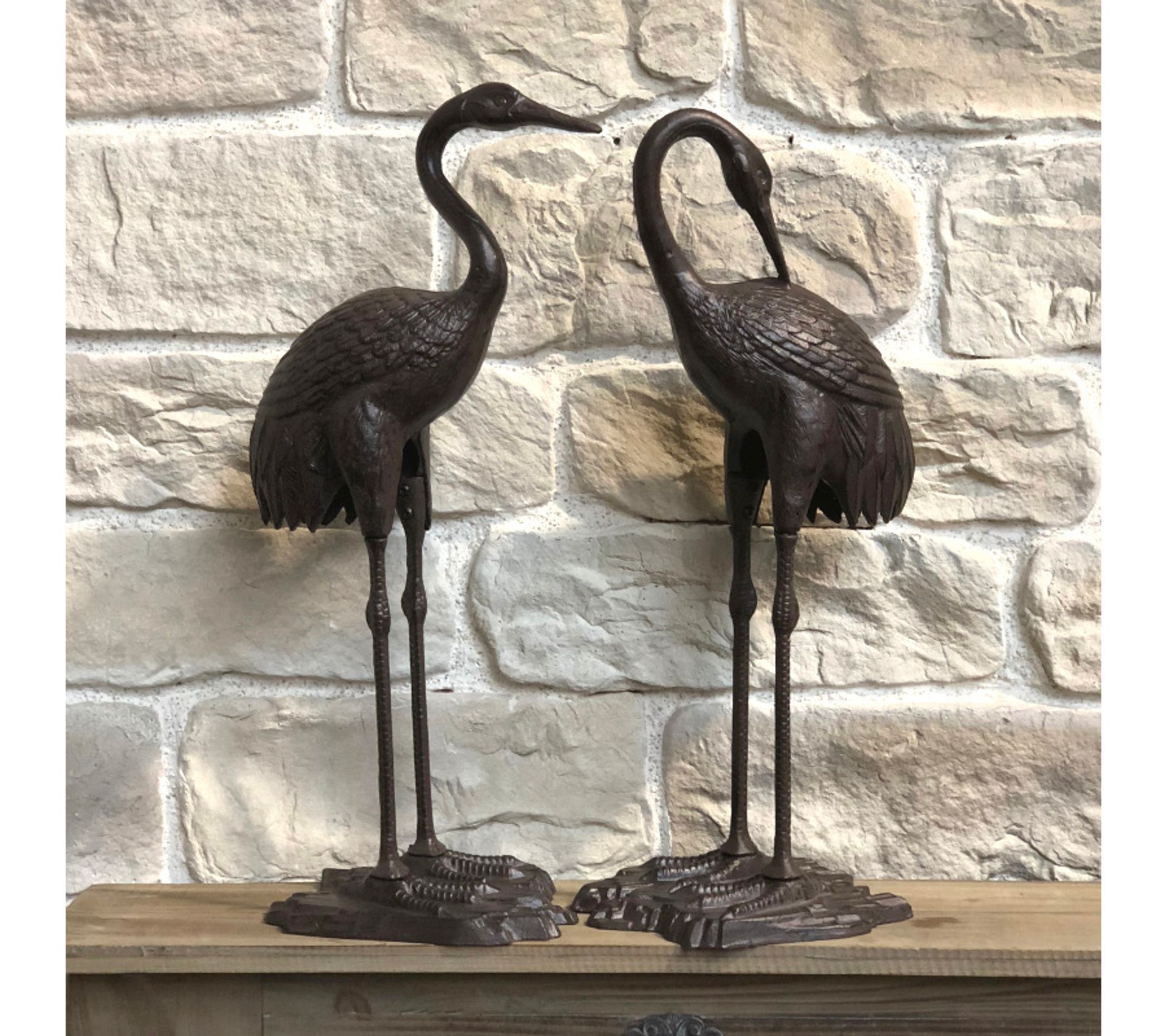 Statue Sculpture Héron Mâle Oiseau Décoration Jardin Fonte Marron 73 Cm