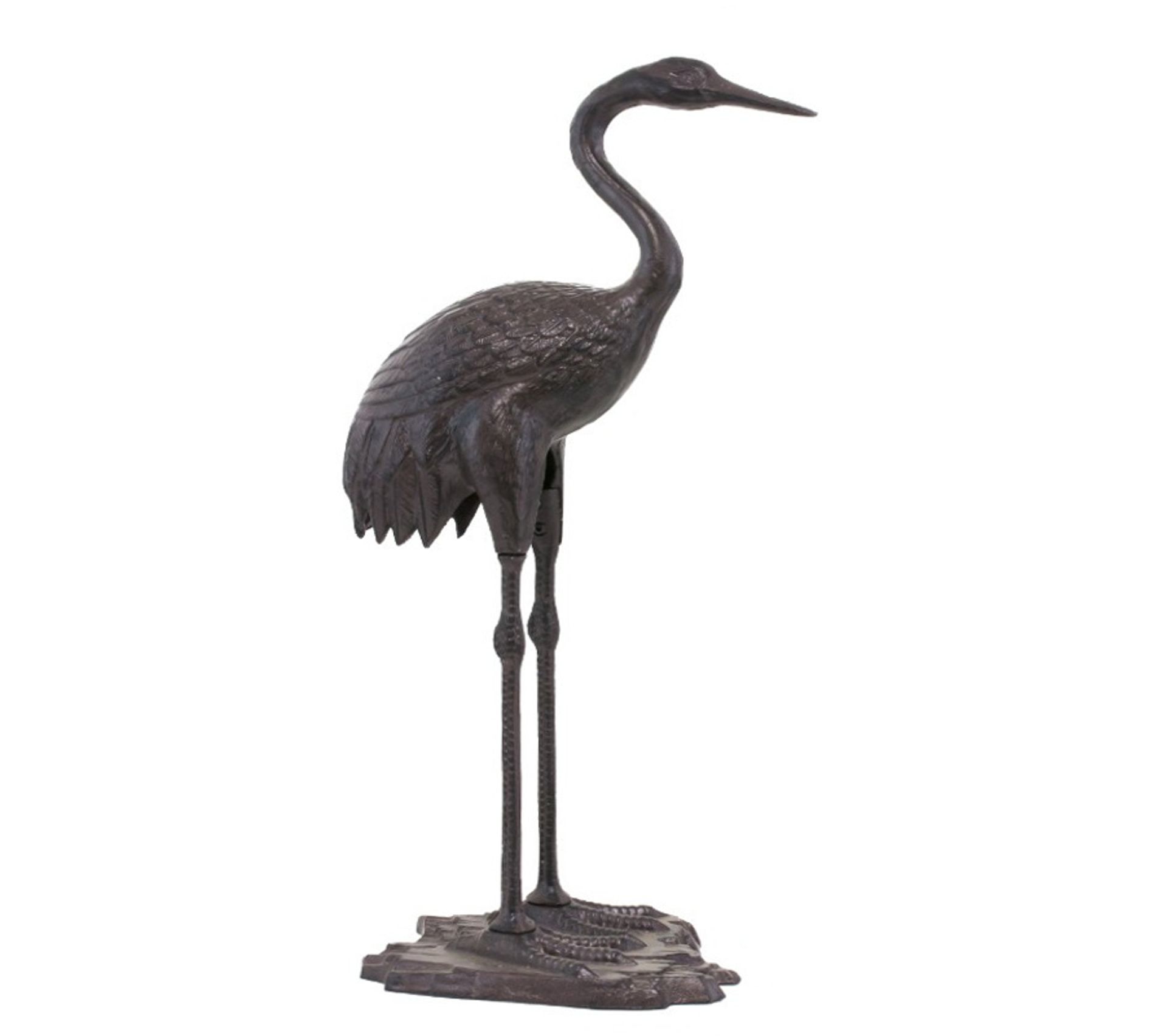 Statue Sculpture Héron Mâle Oiseau Décoration Jardin Fonte Marron 73 Cm