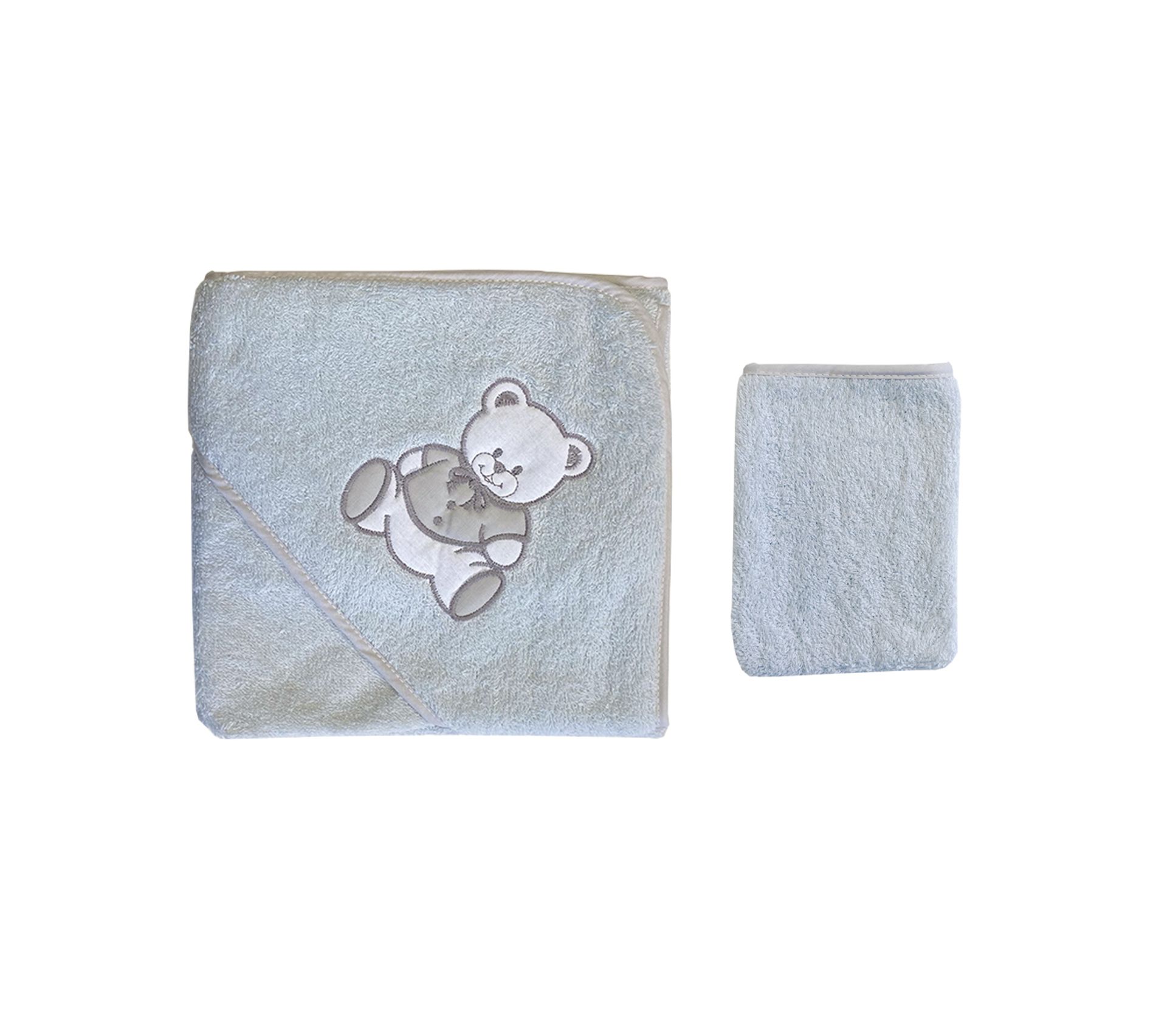 Parure De Bain Pour Bebe Gris Motif Nounours Linge De Toilette Bebe But