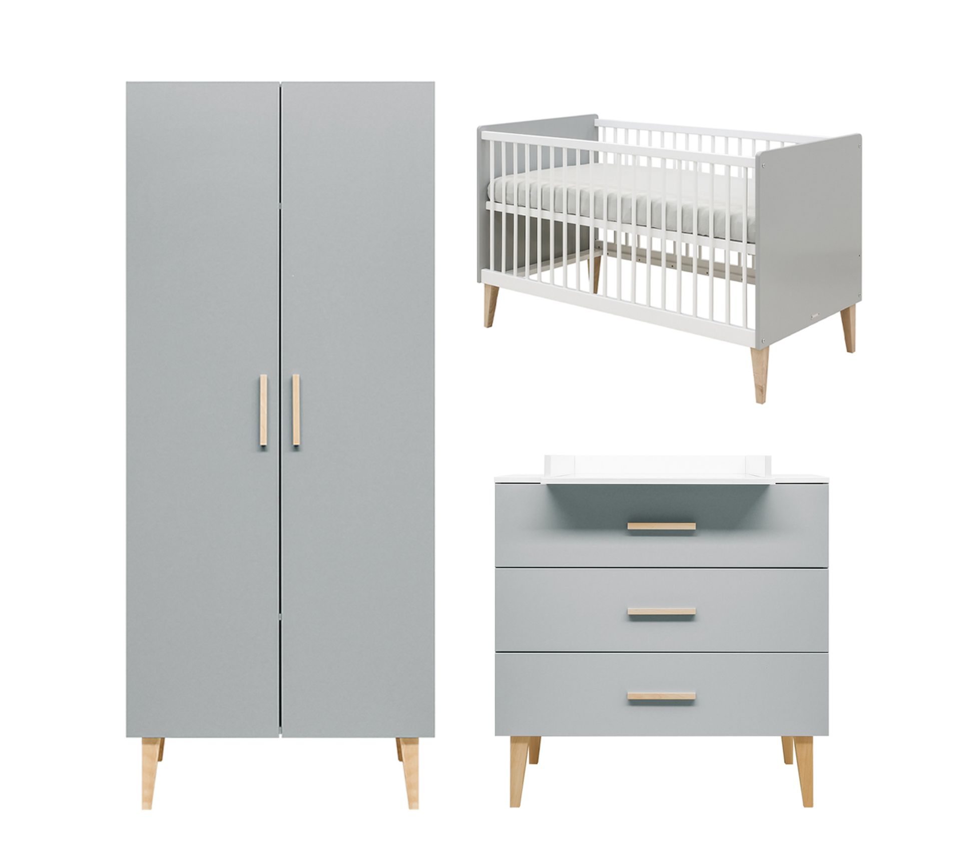 Chambre Complete Lit Bebe 60x1 Commode A Langer Et Armoire 2 Portes Emma Blanc Et Gris Chambre Bebe Complete But