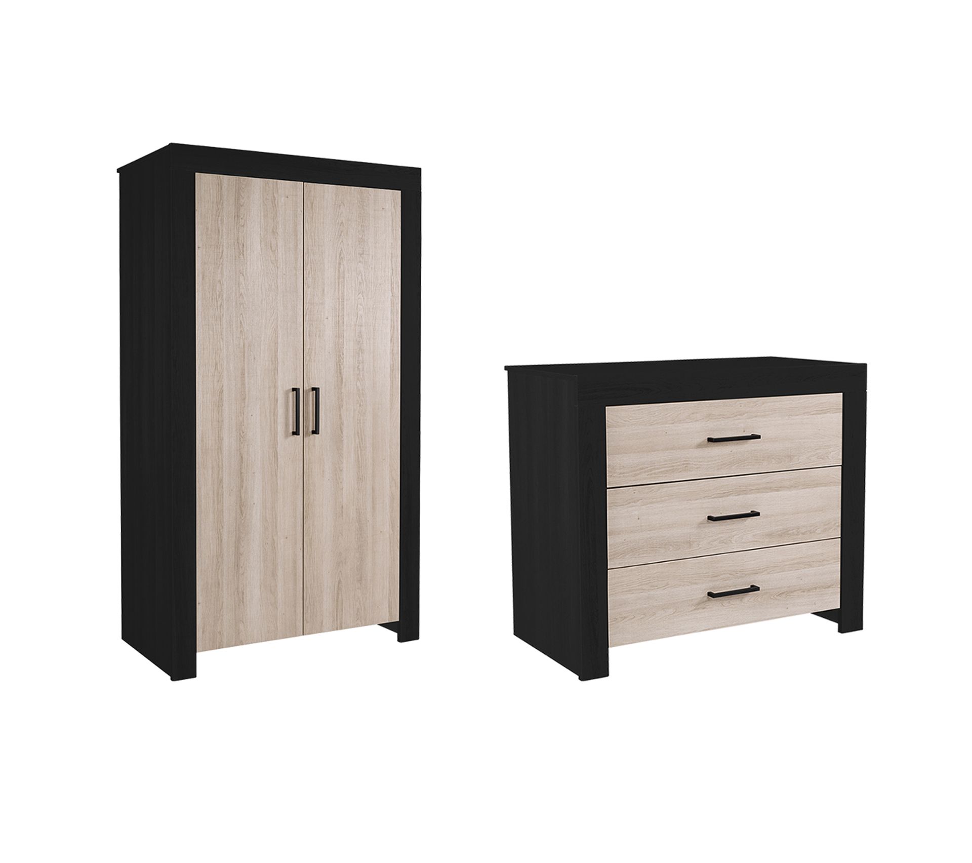 Commode 3 Tiroirs Et Armoire 2 Portes Twf Brentwood Noir Et Bois Chambre Bebe Complete But