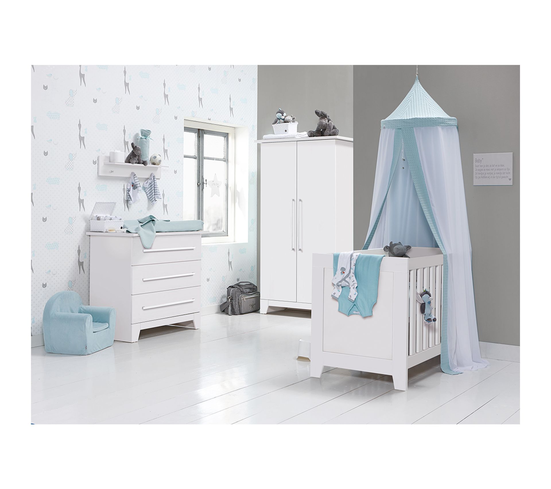 Chambre Complète Lit Bébé 60x120 Commode 3 Tiroirs Armoire 2 Portes
