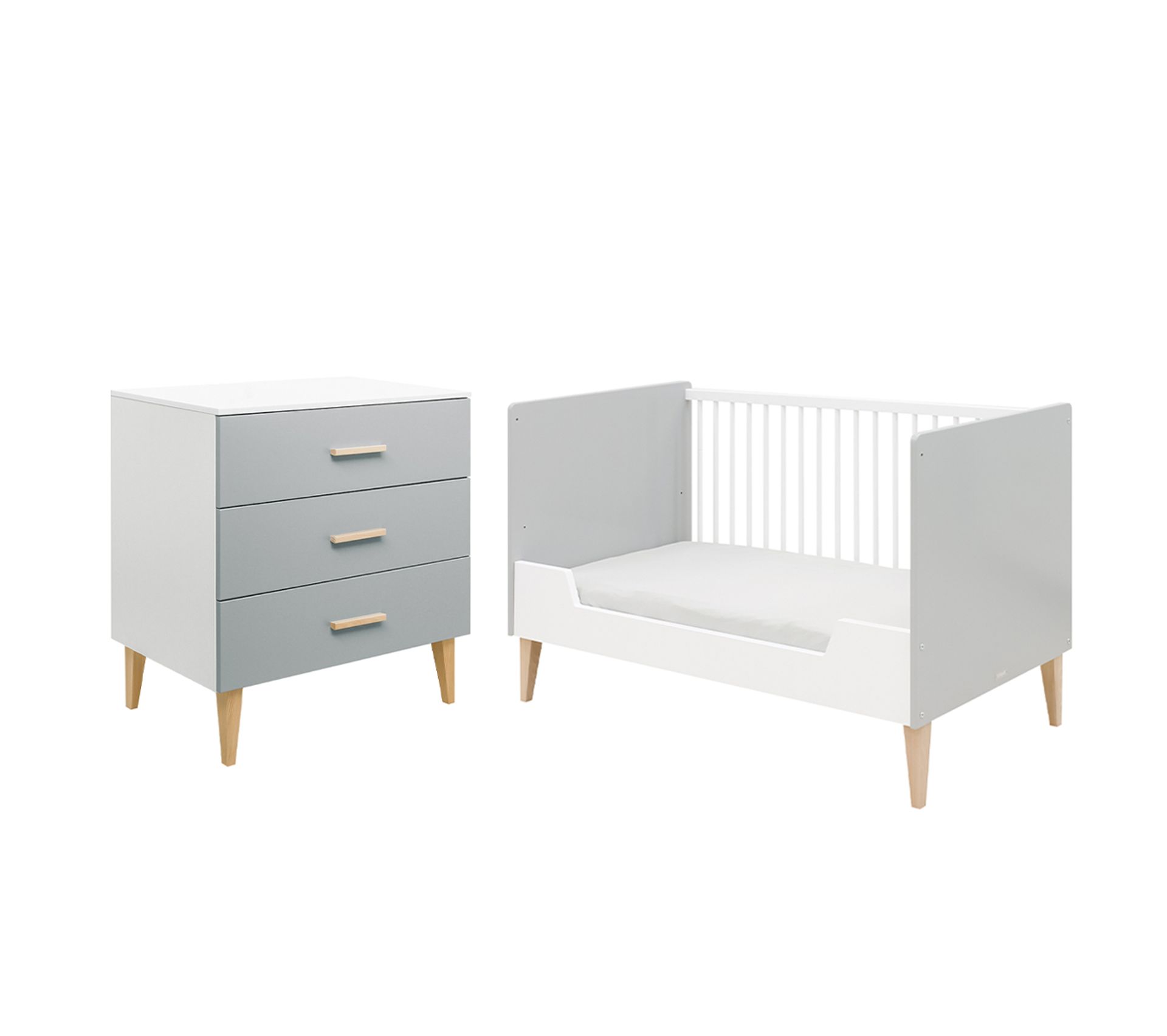 Lit Evolutif 70x140 Et Commode 3 Tiroirs Emma Blanc Et Gris Chambre Bebe Complete But