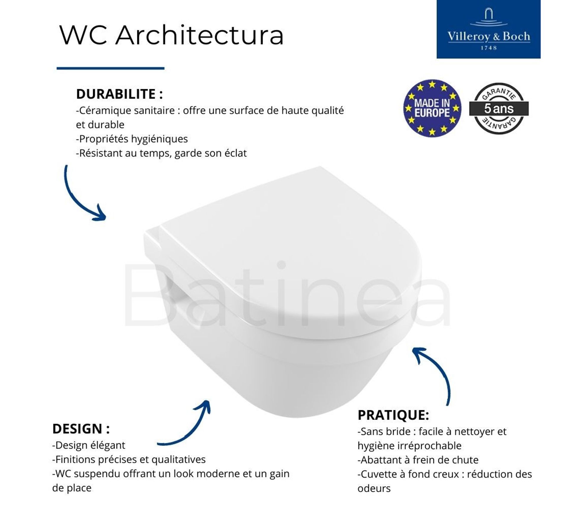 Villeroy Et Boch Lot Wc Suspendu Architectura Avec Bati Viconnect Et