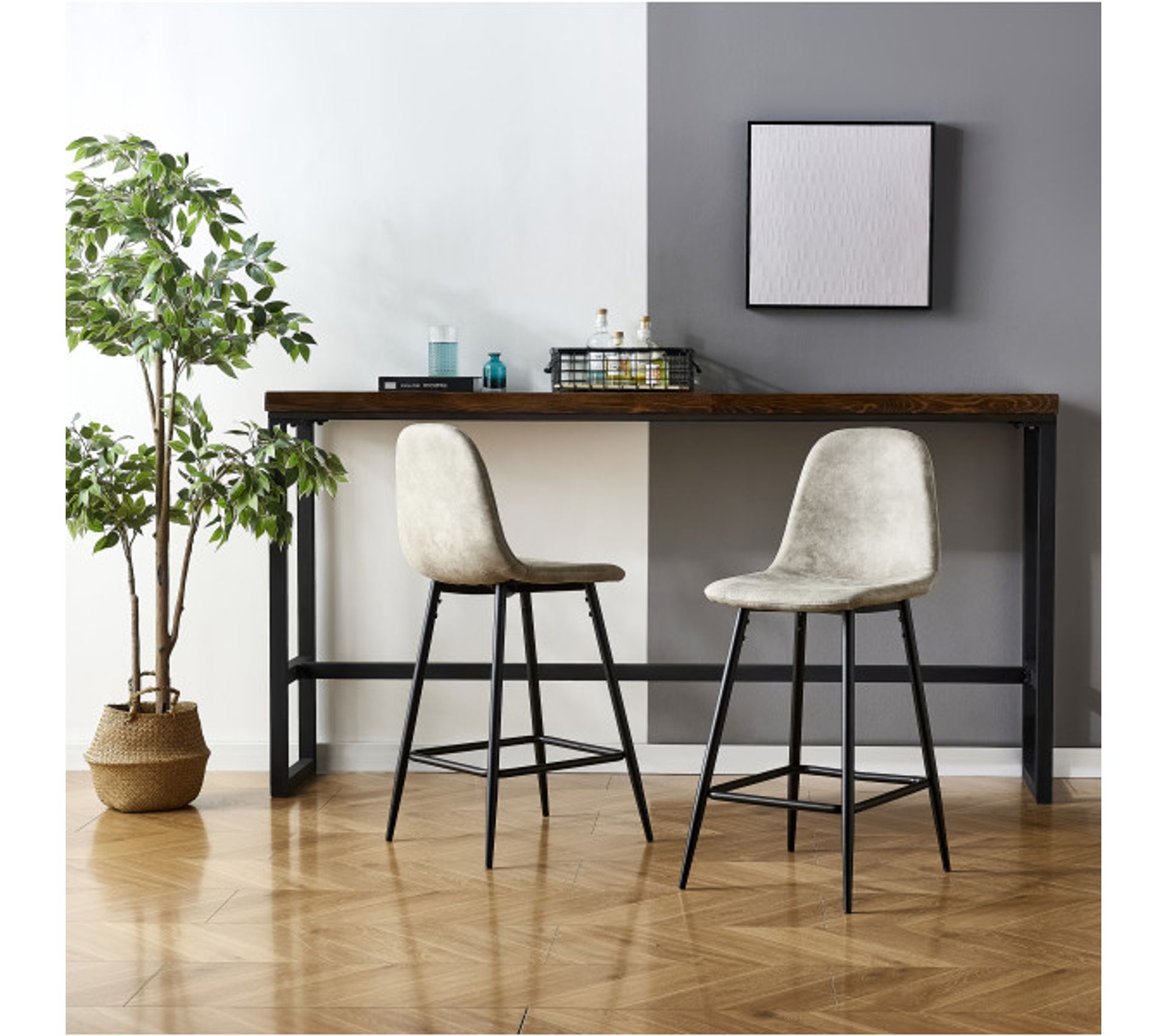 Manchester Chaise De Bar Vintage Microfibre Marron Clair Pieds Métal