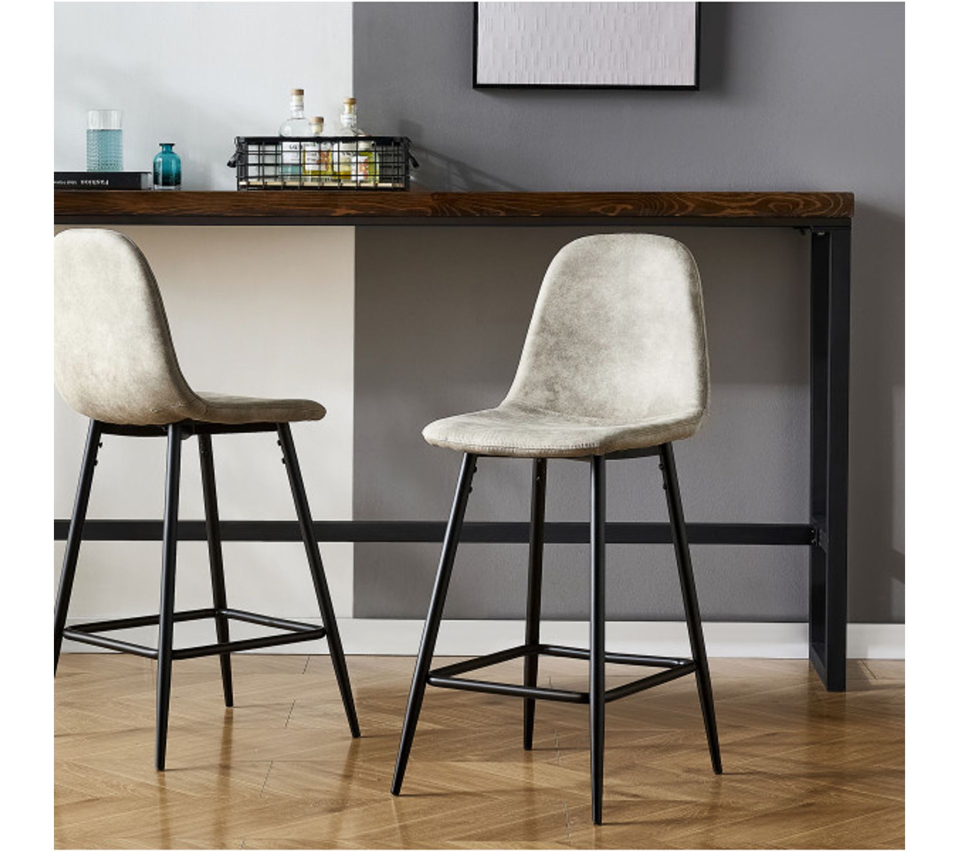 Manchester Chaise De Bar Vintage Microfibre Marron Clair Pieds Métal