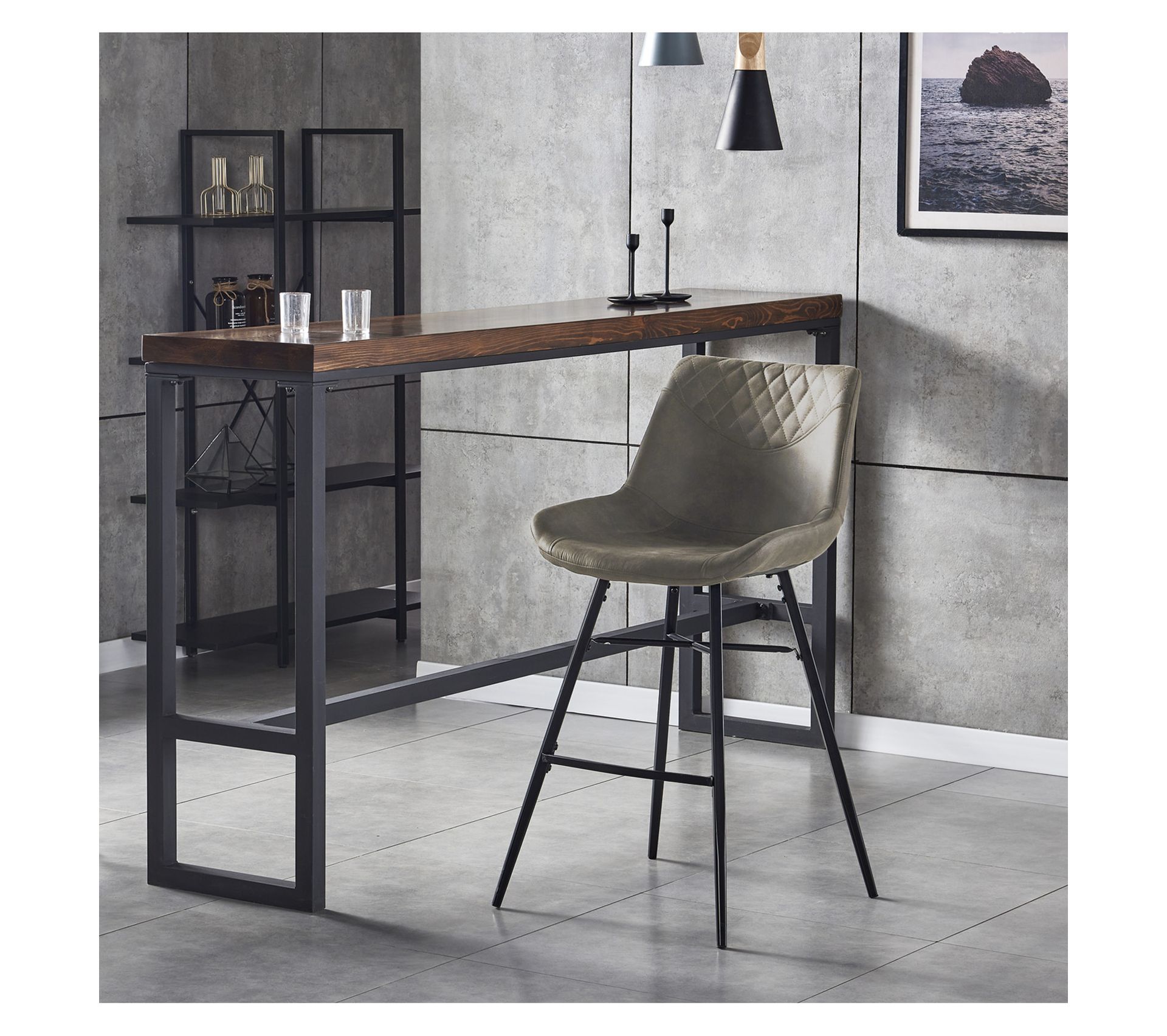 Queens Chaises De Bar Industrielle Microfibre Vintage Marron Clair