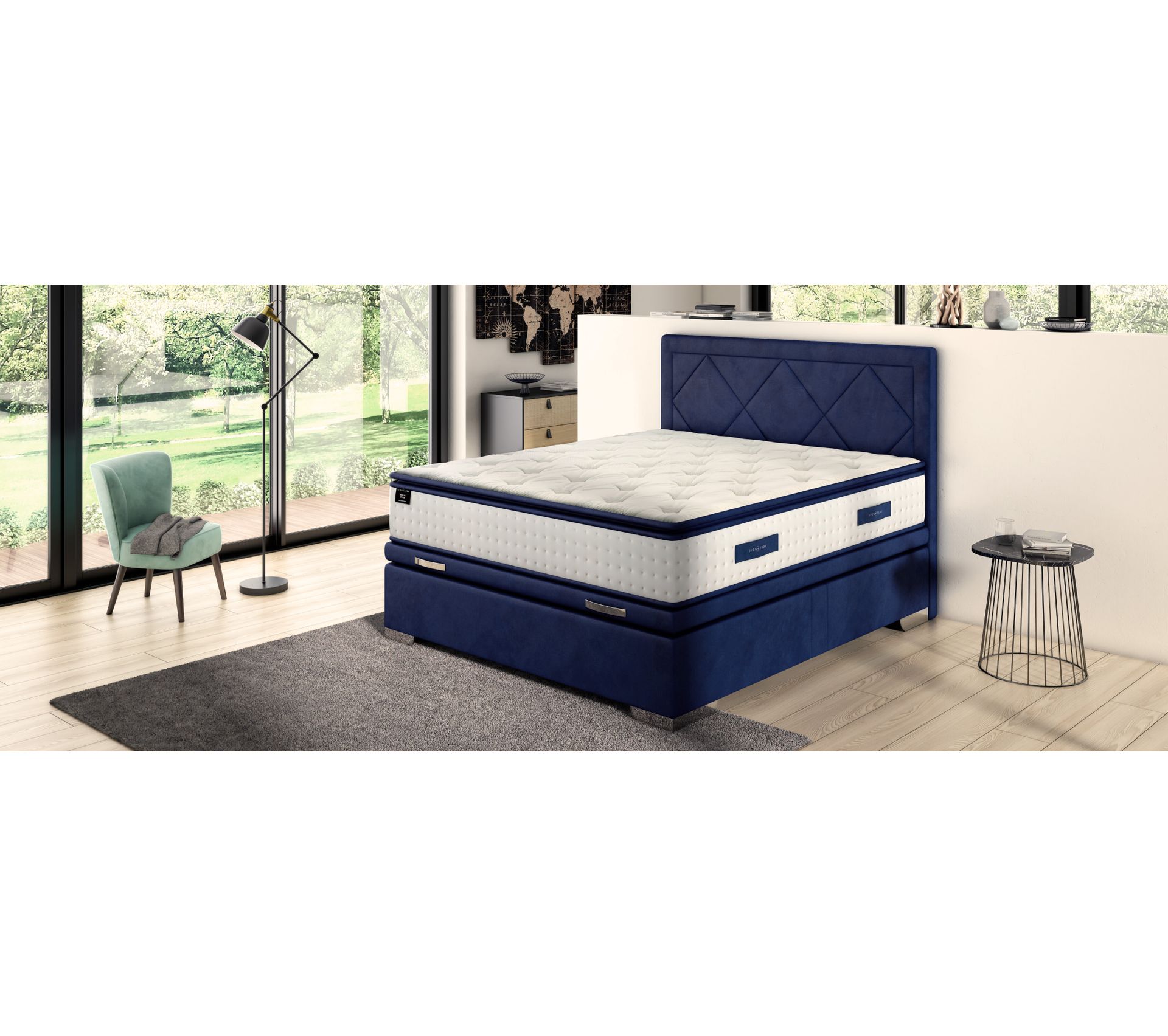 Sommier Coffre 140x190 Cm Signature Maxibox Microfibre Bleu Sommier Deco But
