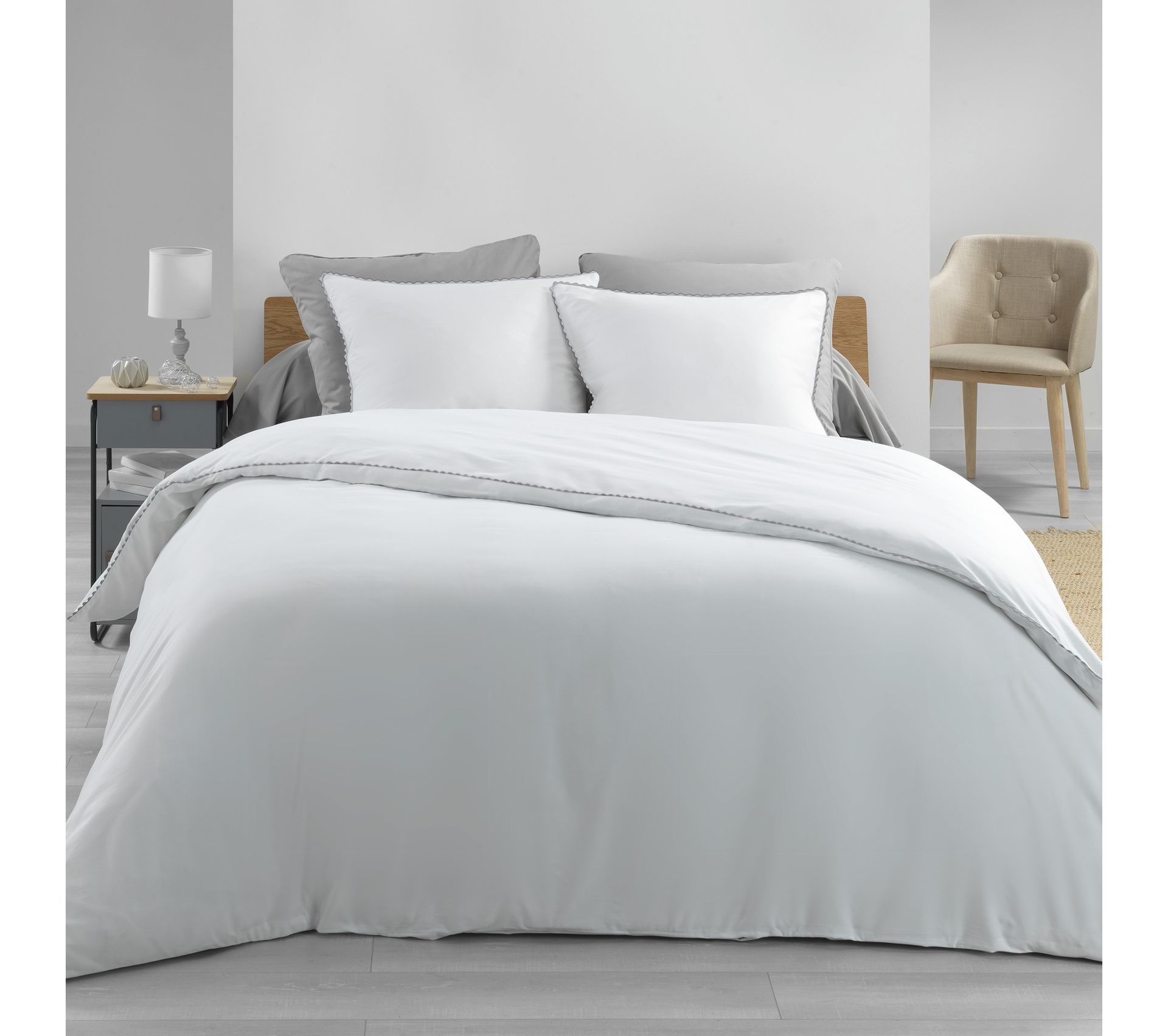 Parure Housse De Couette Percale Lounea Blanc 260x240 cm - Housse de