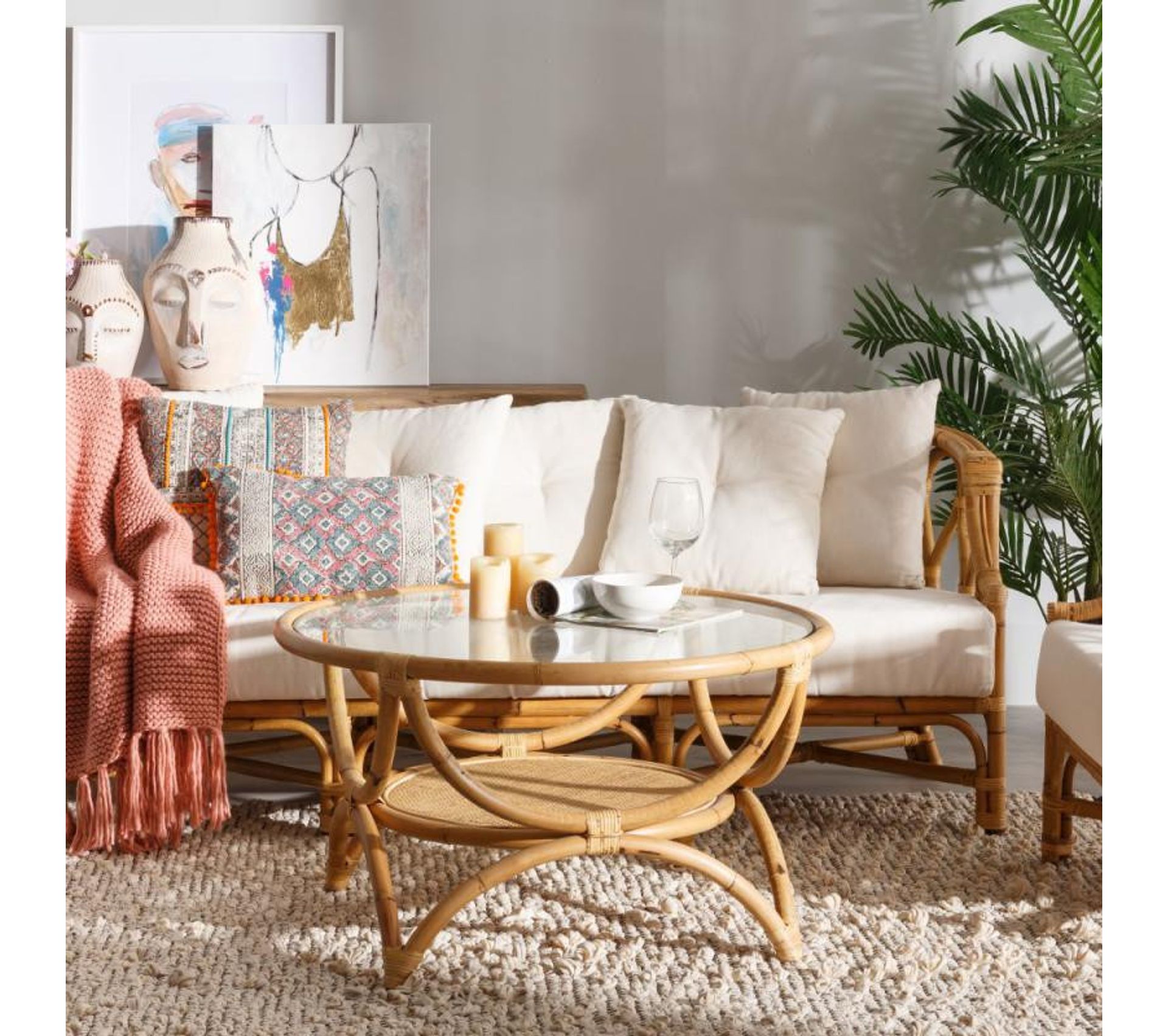 Table Basse Ronde Rotin/verre Asila Table basse BUT