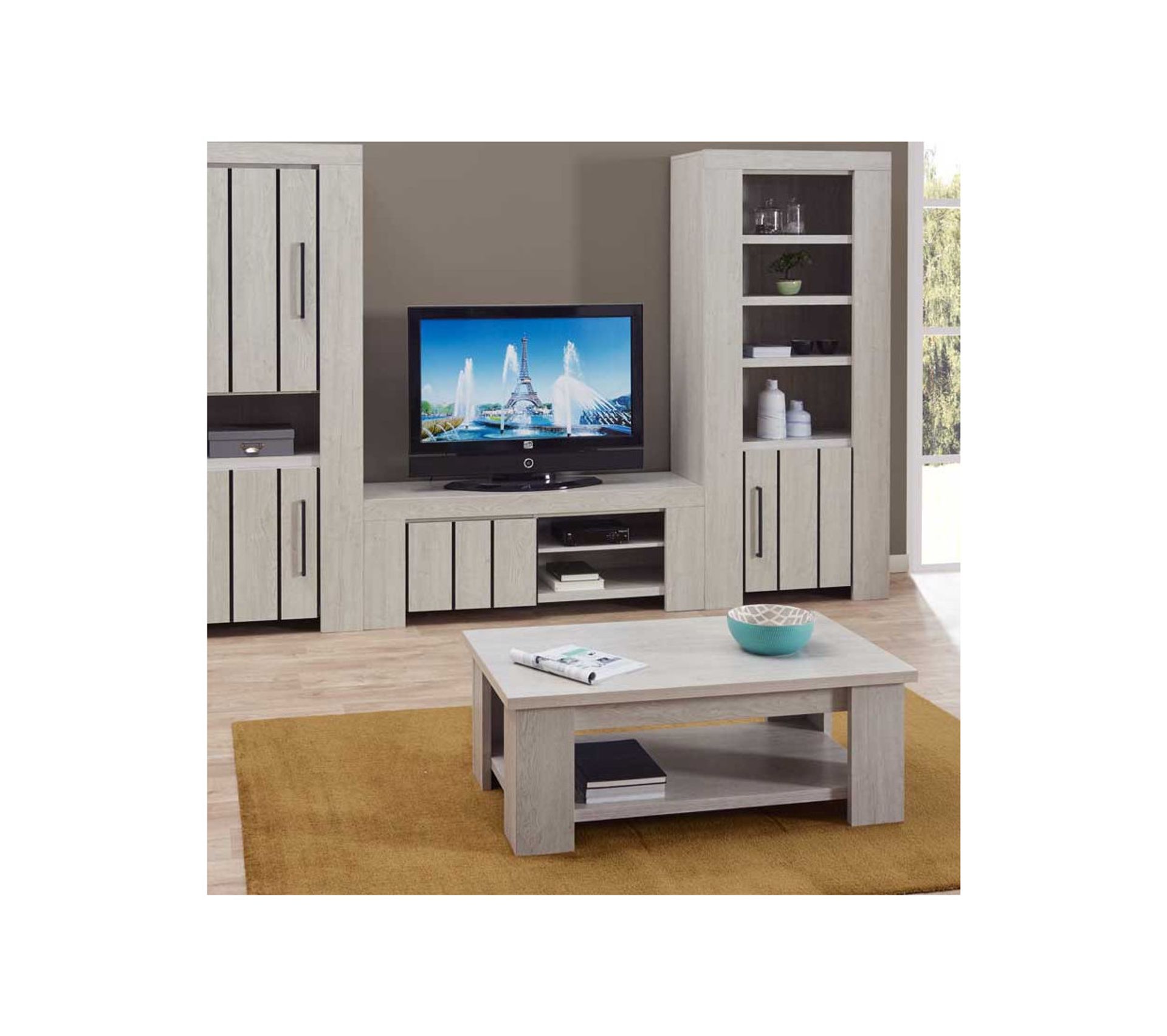 Armoire De Salon 1 Porte Chêne Blanchi Lierre Blanc Vaisselier et