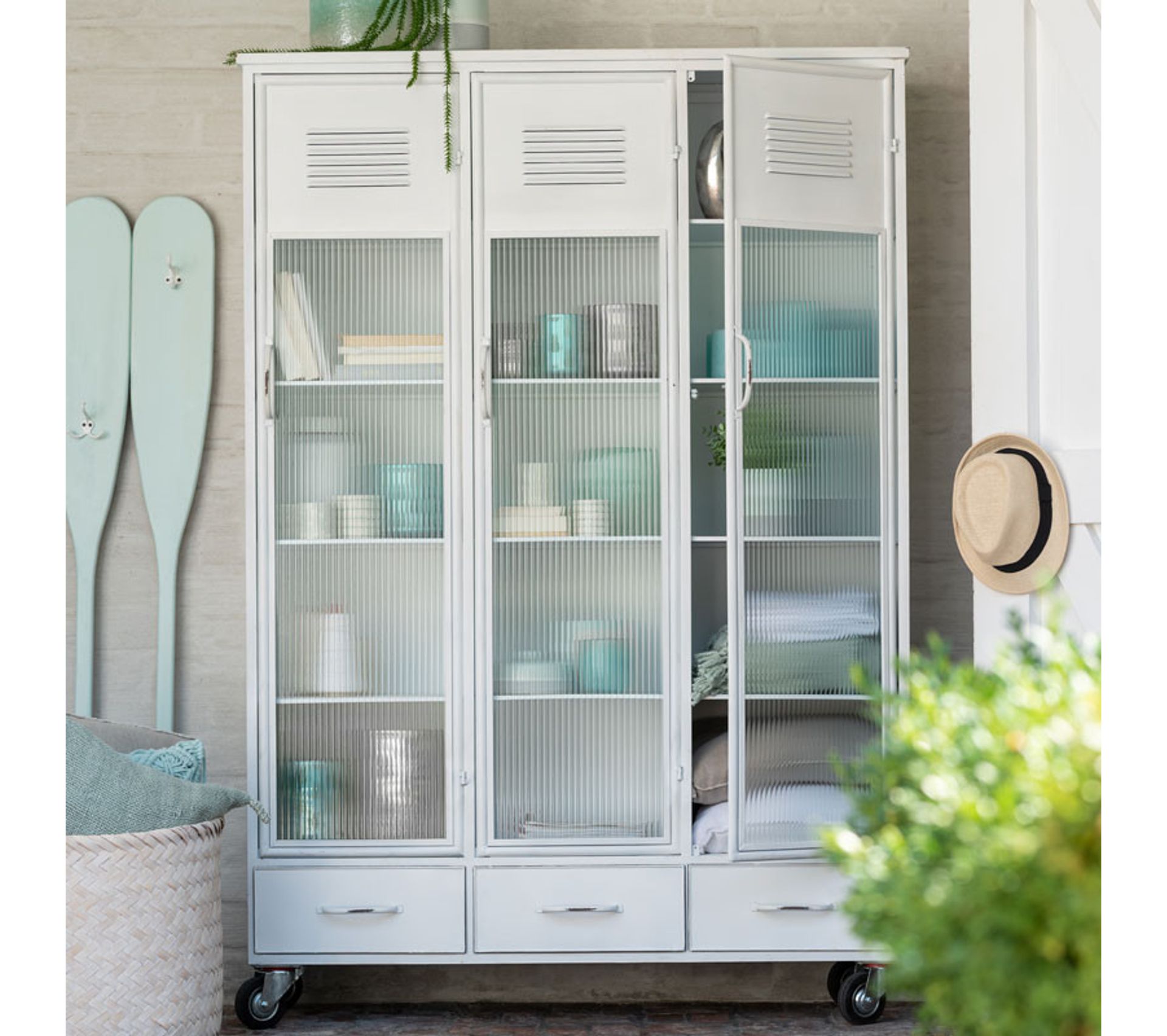 Armoire 3 Portes, 3 Tiroirs Métal Blanc Rangio Armoire BUT