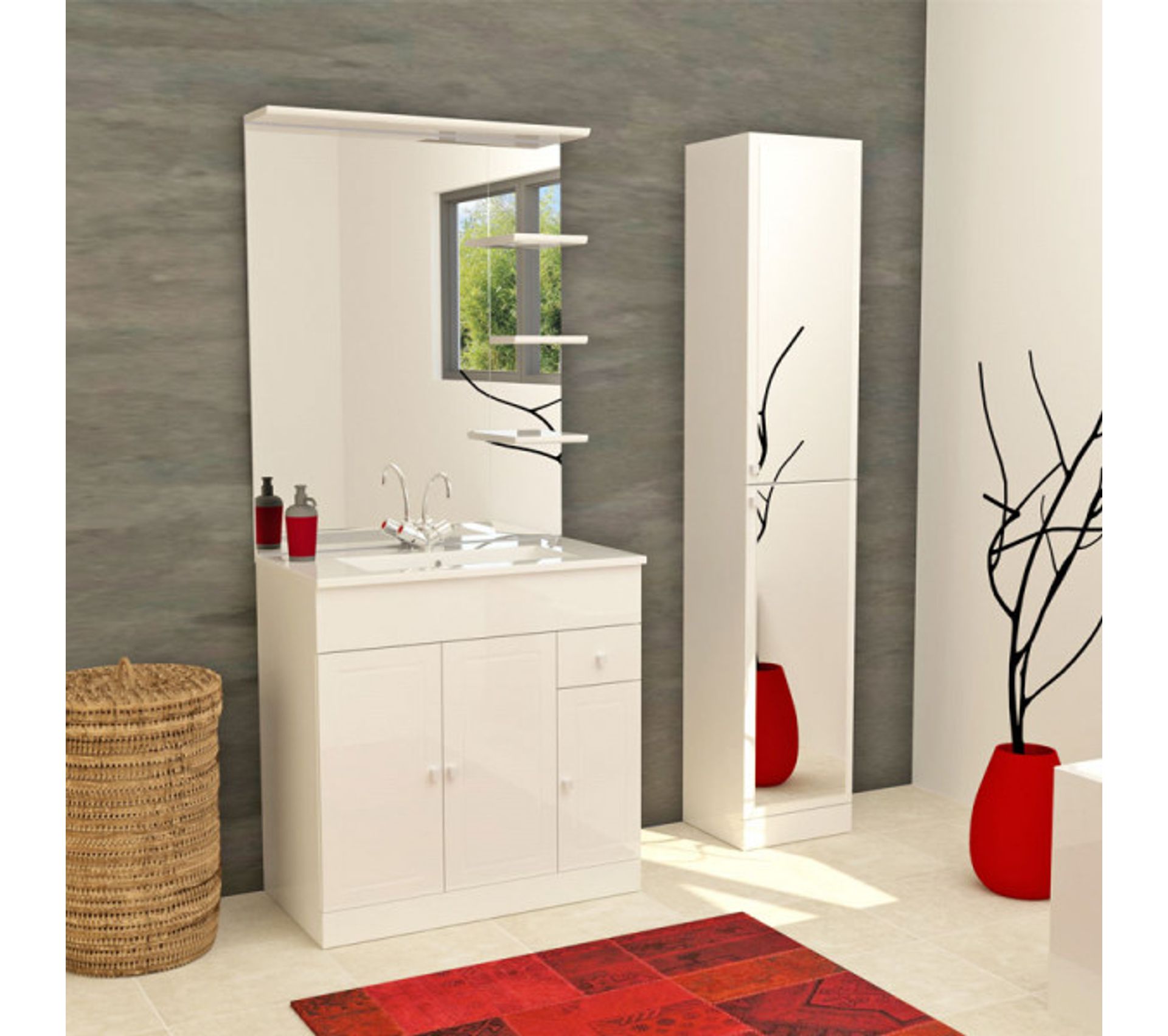 Ensemble Meuble De Salle De Bain 3en1 80 Cm + Colonne Blanc Troma L 81 X L 47 X H 185 Cm