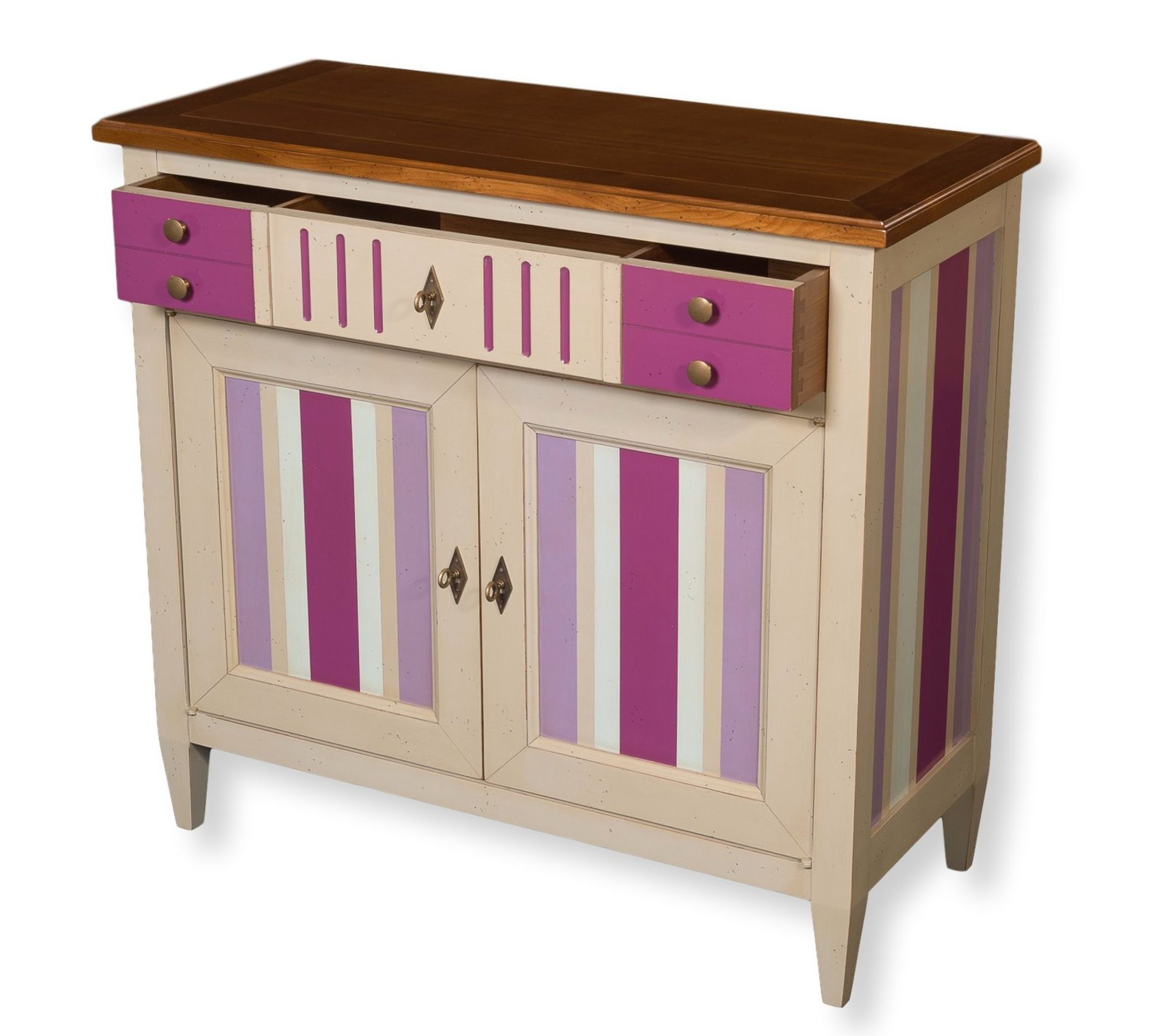 Petit Buffet Bois Massif Merisier Blanc Creme Et Lilas Prune Buffet But