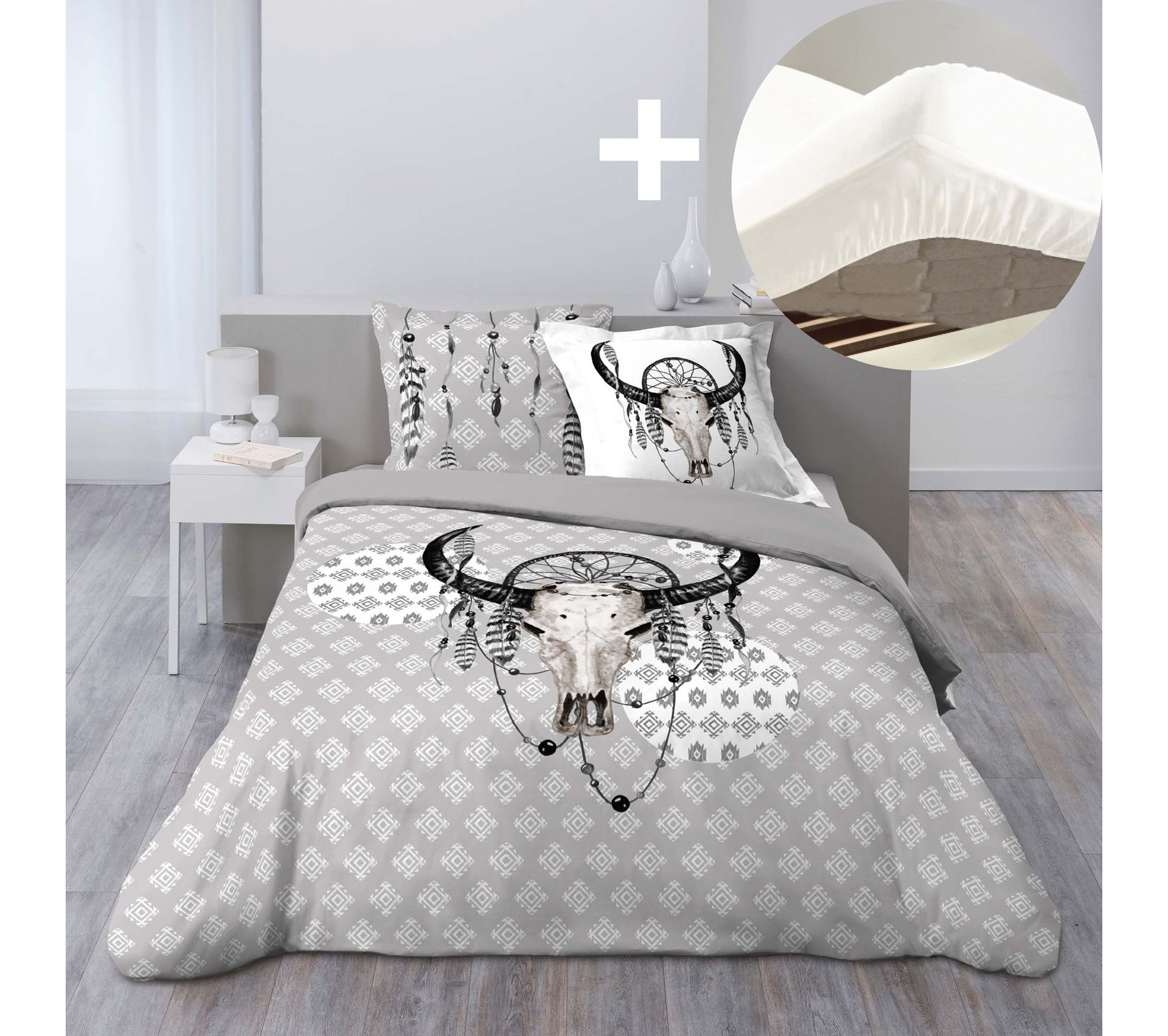 Ensemble Housse De Couette 220x240 Cm Bison Drap Housse 140x190 Blanc Housse De Couette Parure De Lit But