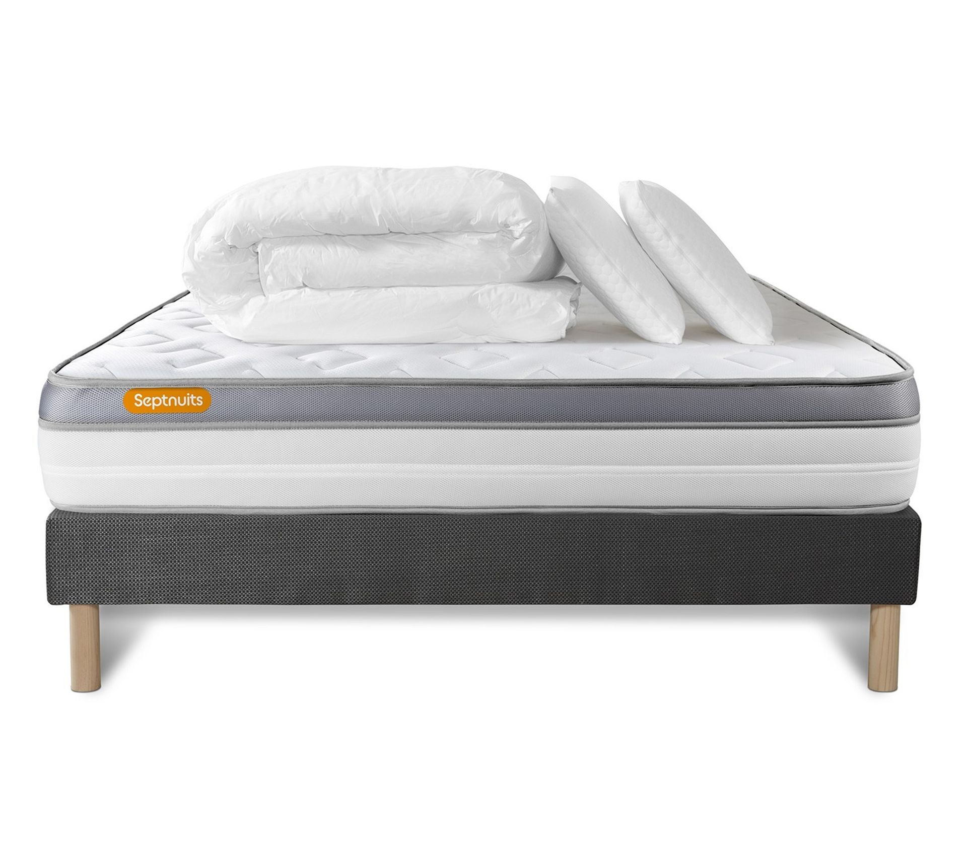 Ensemble Matelas Sommier Gris 140x190 Mousse Memo Zen Avec Couette