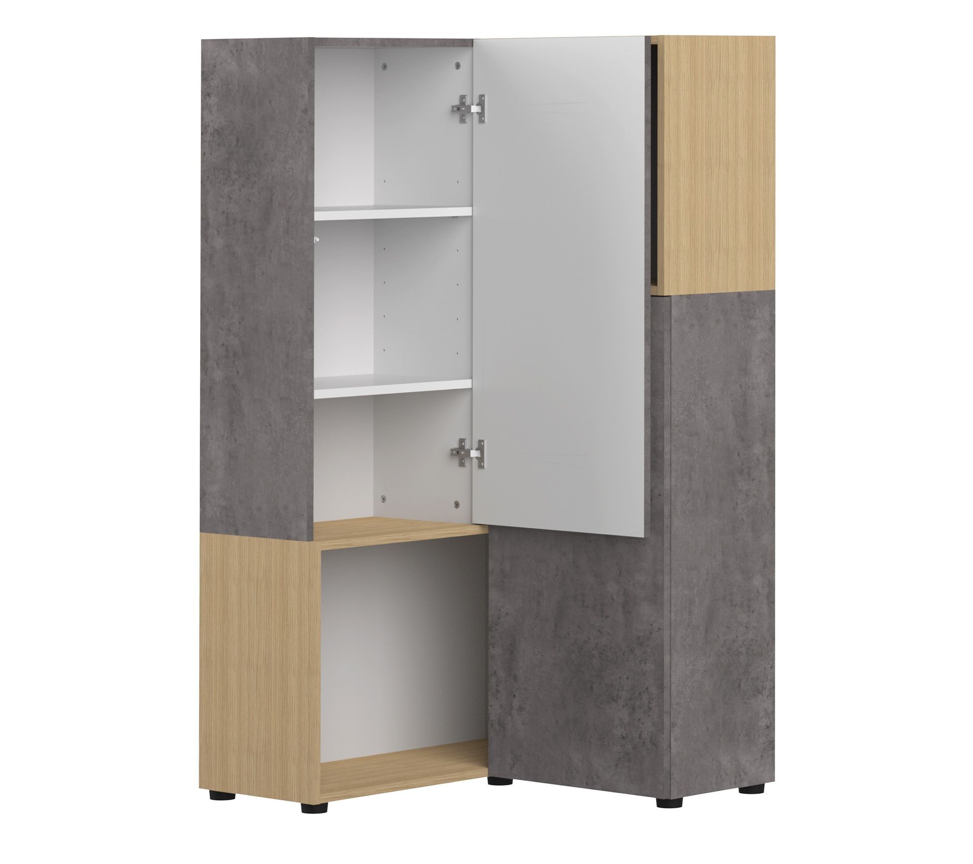 Meuble De Rangement Angle Béton Et Chêne Clair 73,6 X 139,2 Kit