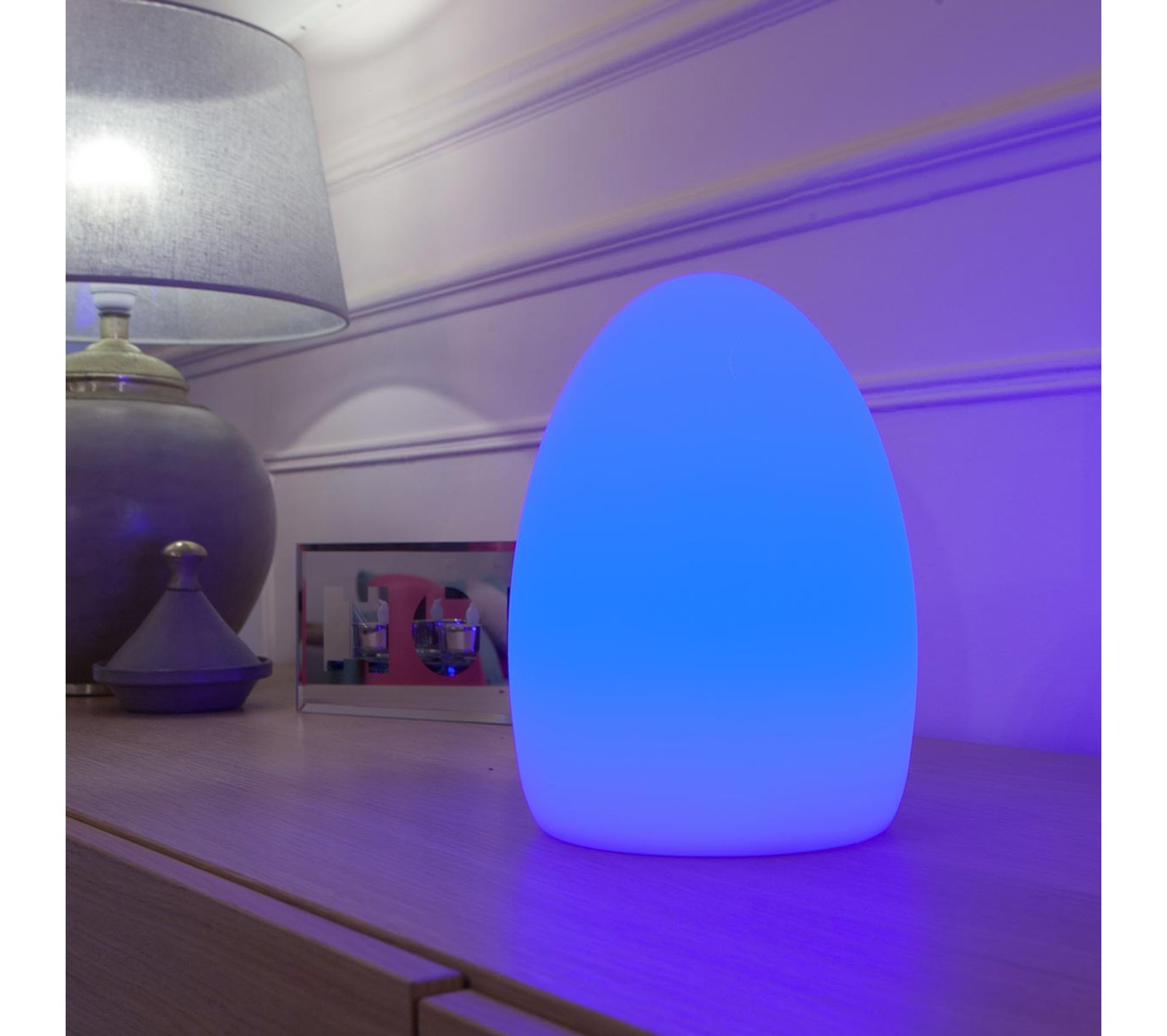 Oeuf Lumineux Sans Fil LED Blanc/multicolore Dimmable Easy H23cm Avec