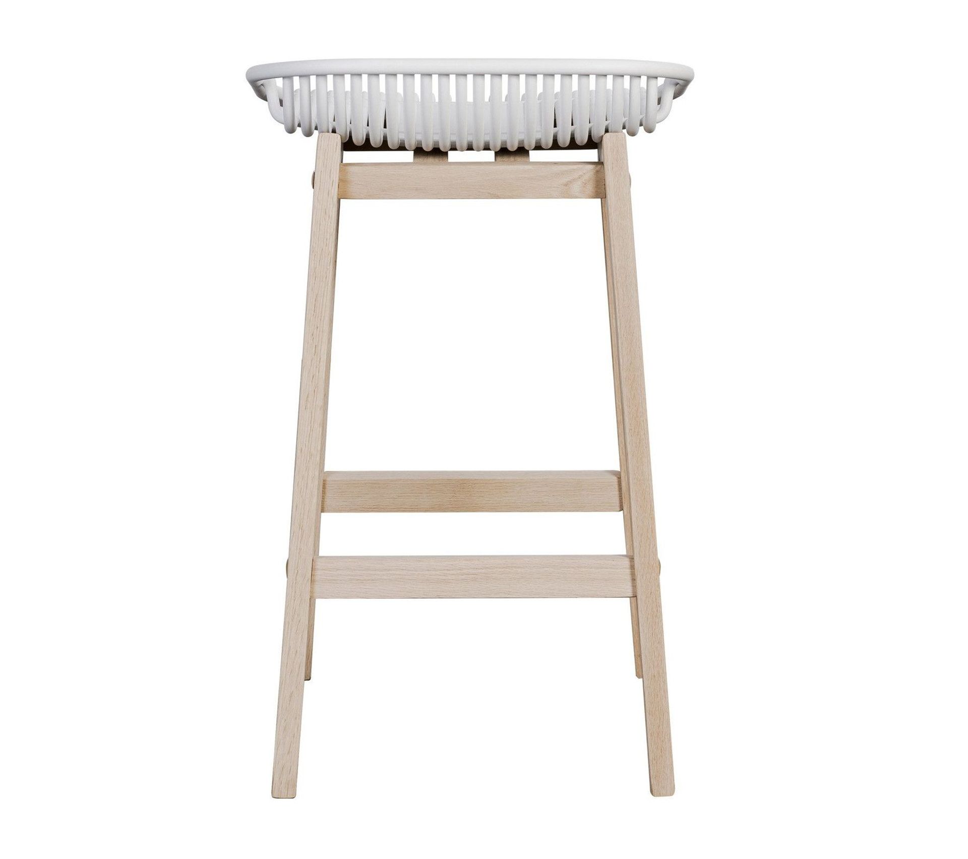 Lot De 2 Tabourets De Bar RIVA 65cm - Pieds Chêne Naturel, Assise Plastique Blanc - Design Scandinave Pour îlot Ou Bar