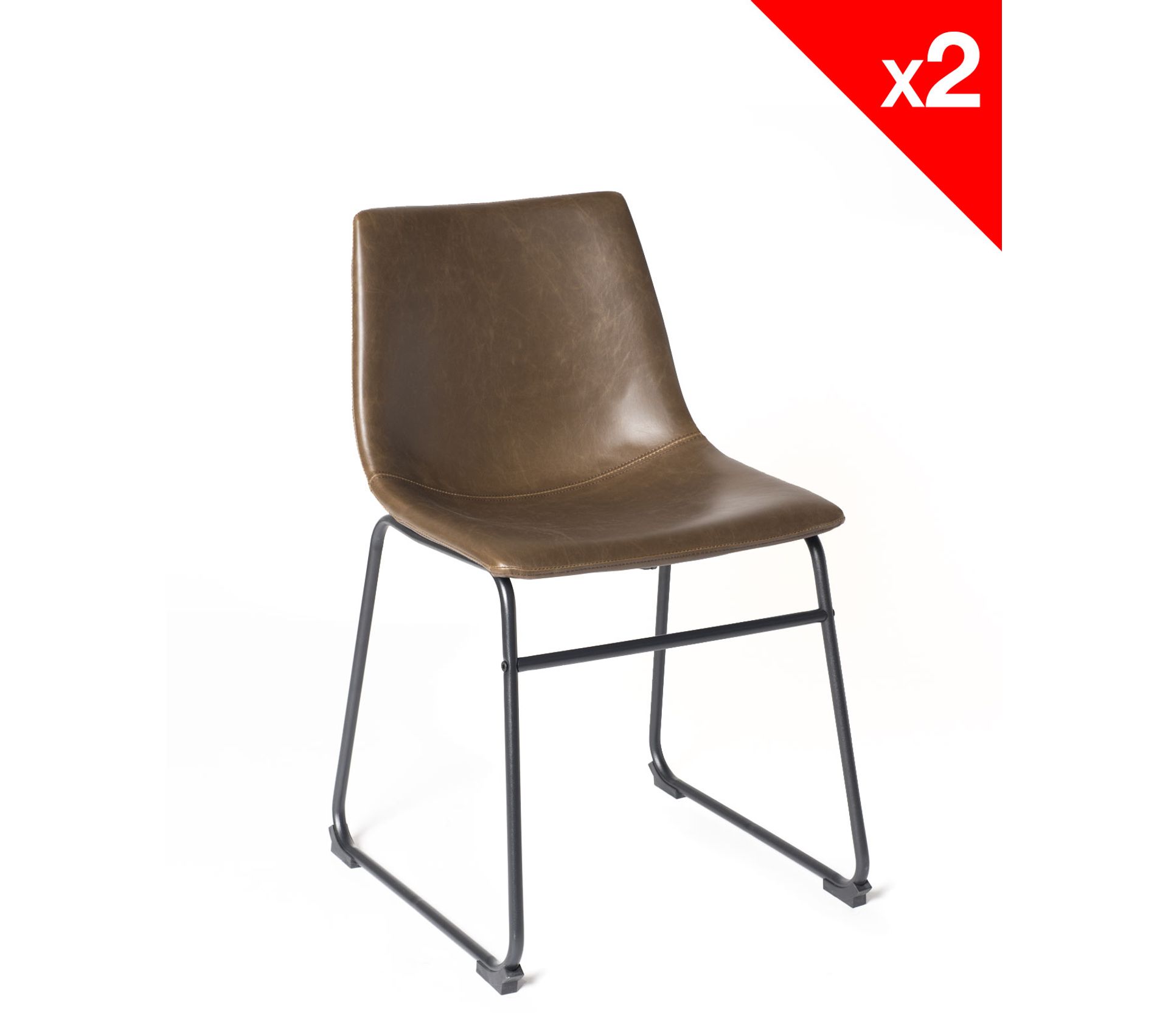 Lot de 2 Chaises Industrielles Vintage Simili Cuir HELIO47 (marron) Lot de 2 Chaises Industrielles Vintage Simili Cuir HELIO47 (marron)