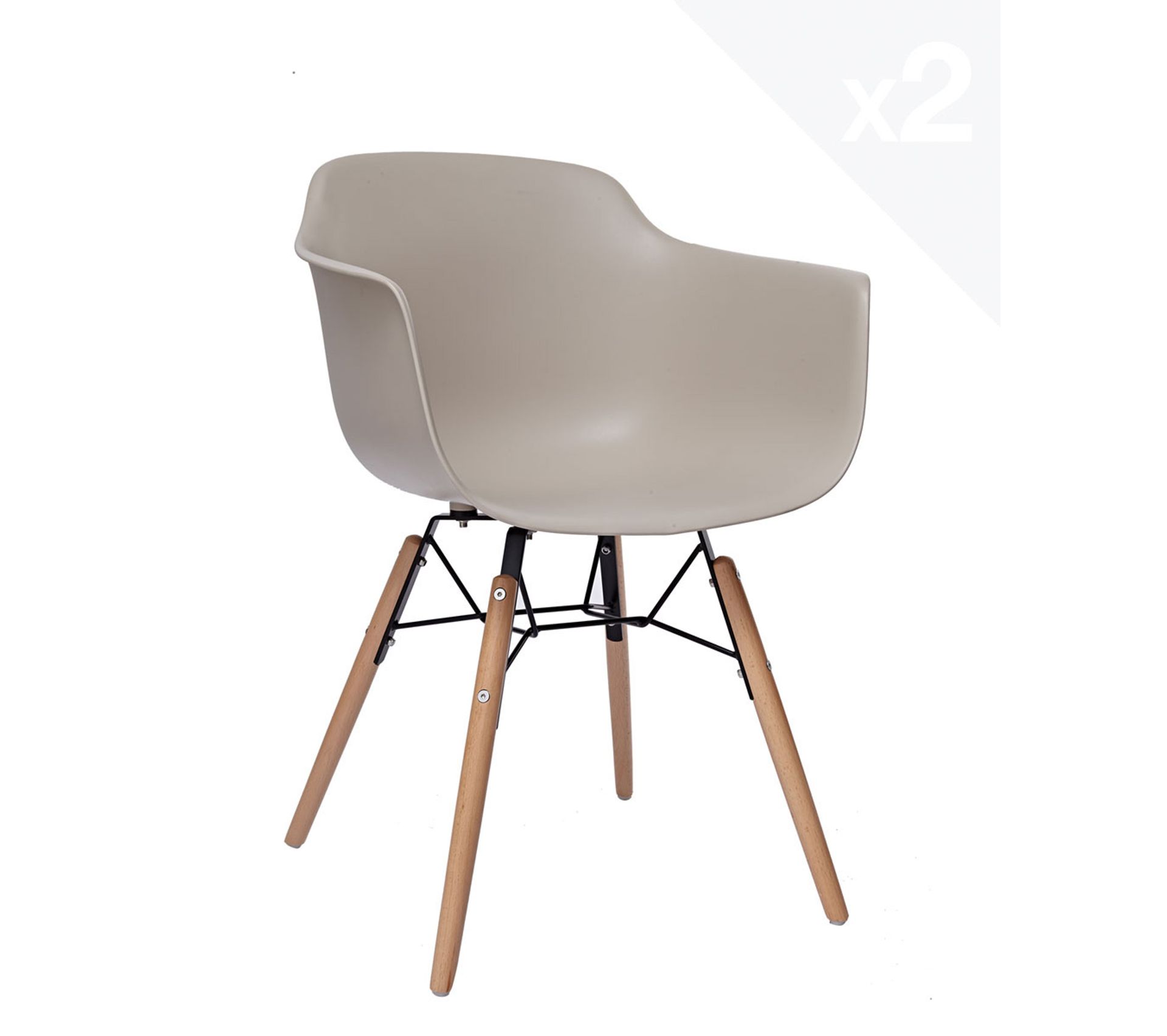 Lot De 2 Chaises De Cuisine Pieds Bois A Accoudoirs Kuta Beige Chaise But