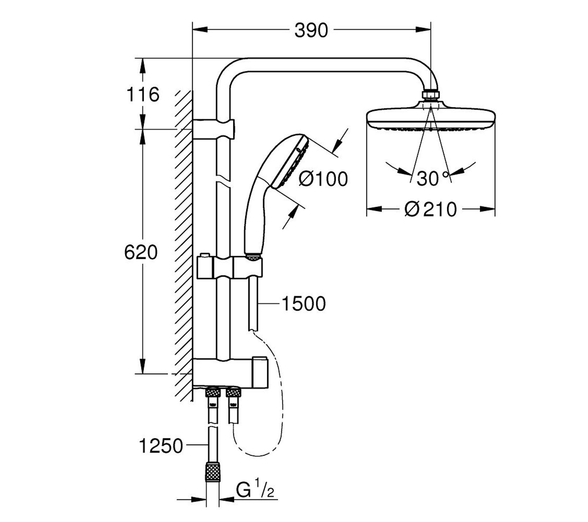 GROHE New Tempesta 210 – Douchette De Tête Murale, 1 Jet, Chromé Starlight