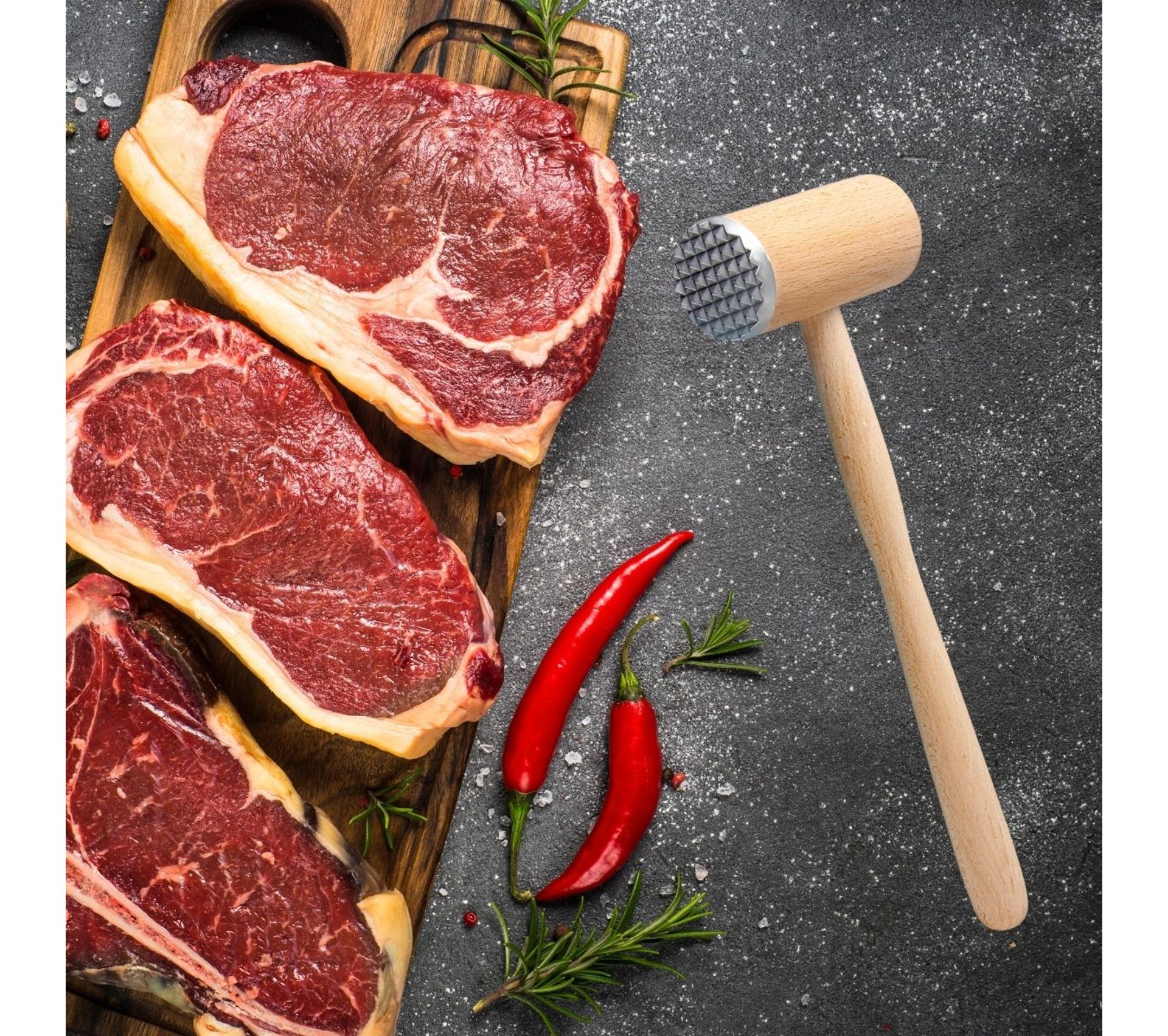 Attendrisseur à Viande En Acier Inoxydable Avec Manche En Bois - Pour Bœuf, Poulet, Dinde, Etc.